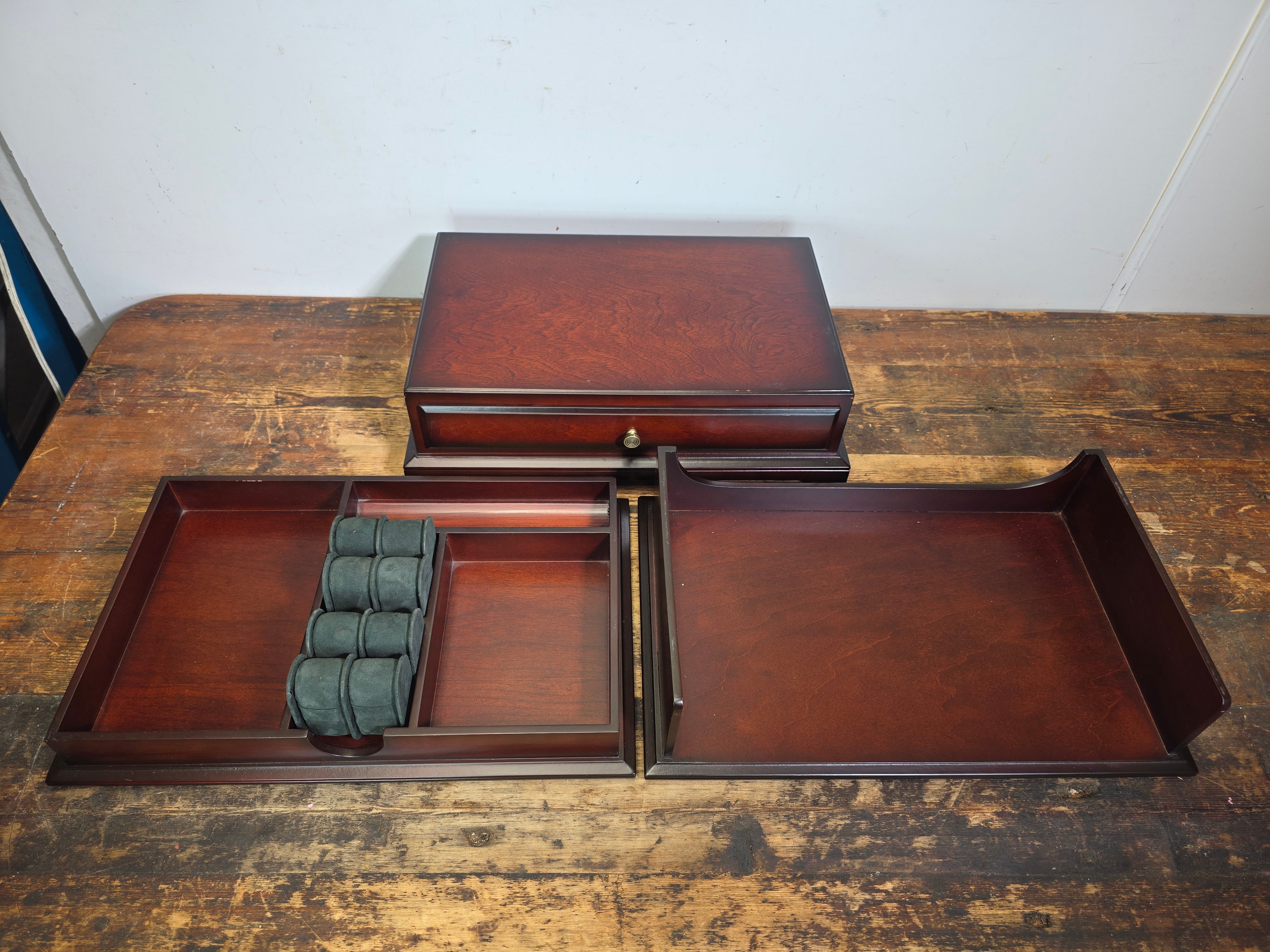 Vintage Bombay Company Mahogany 3-Tier Stackable Desk Organizer Watch Valet Box