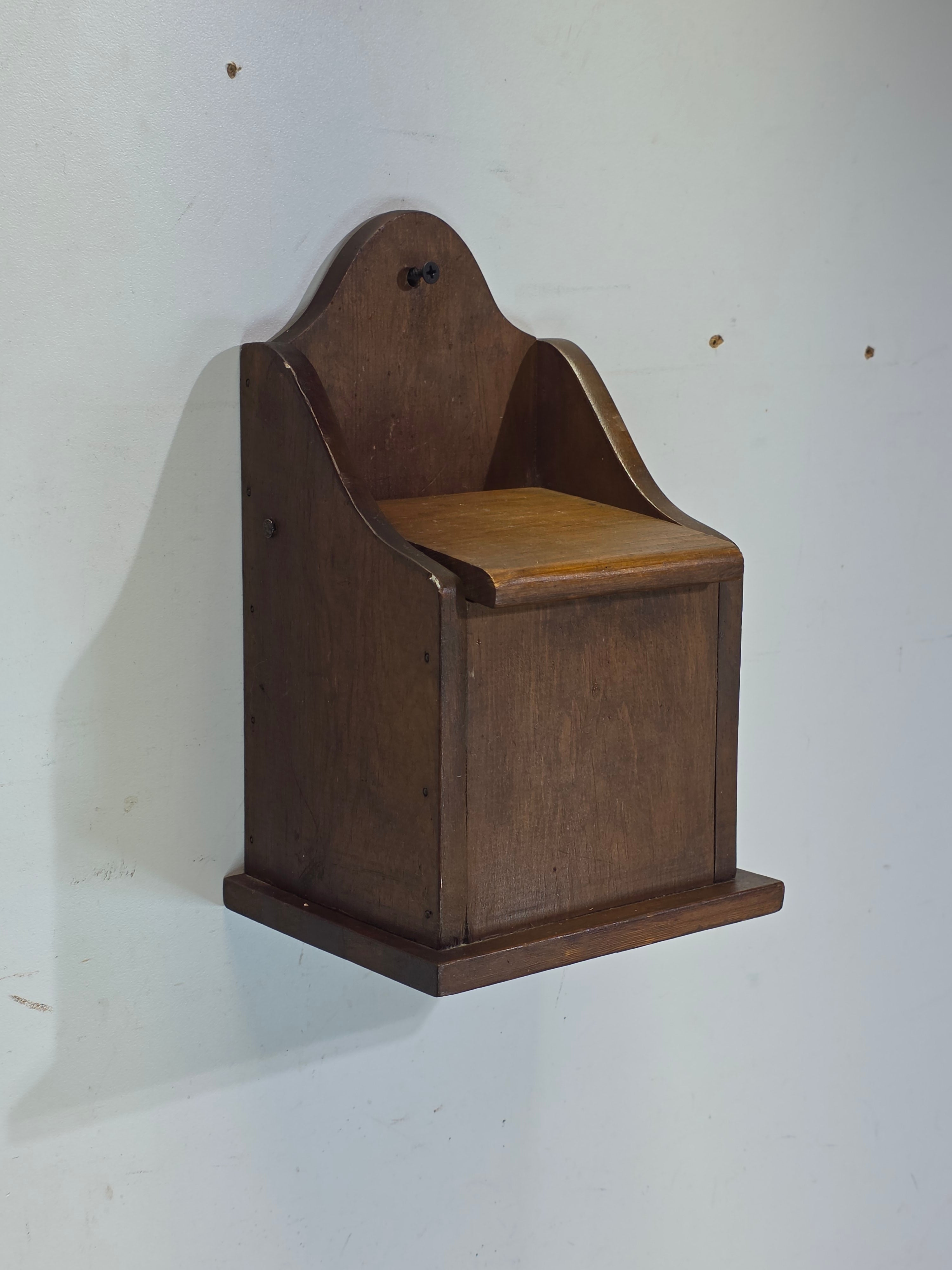 Vintage Wooden Wall Hanging Salt Box Match Safe Primitive Farmhouse Country 70s