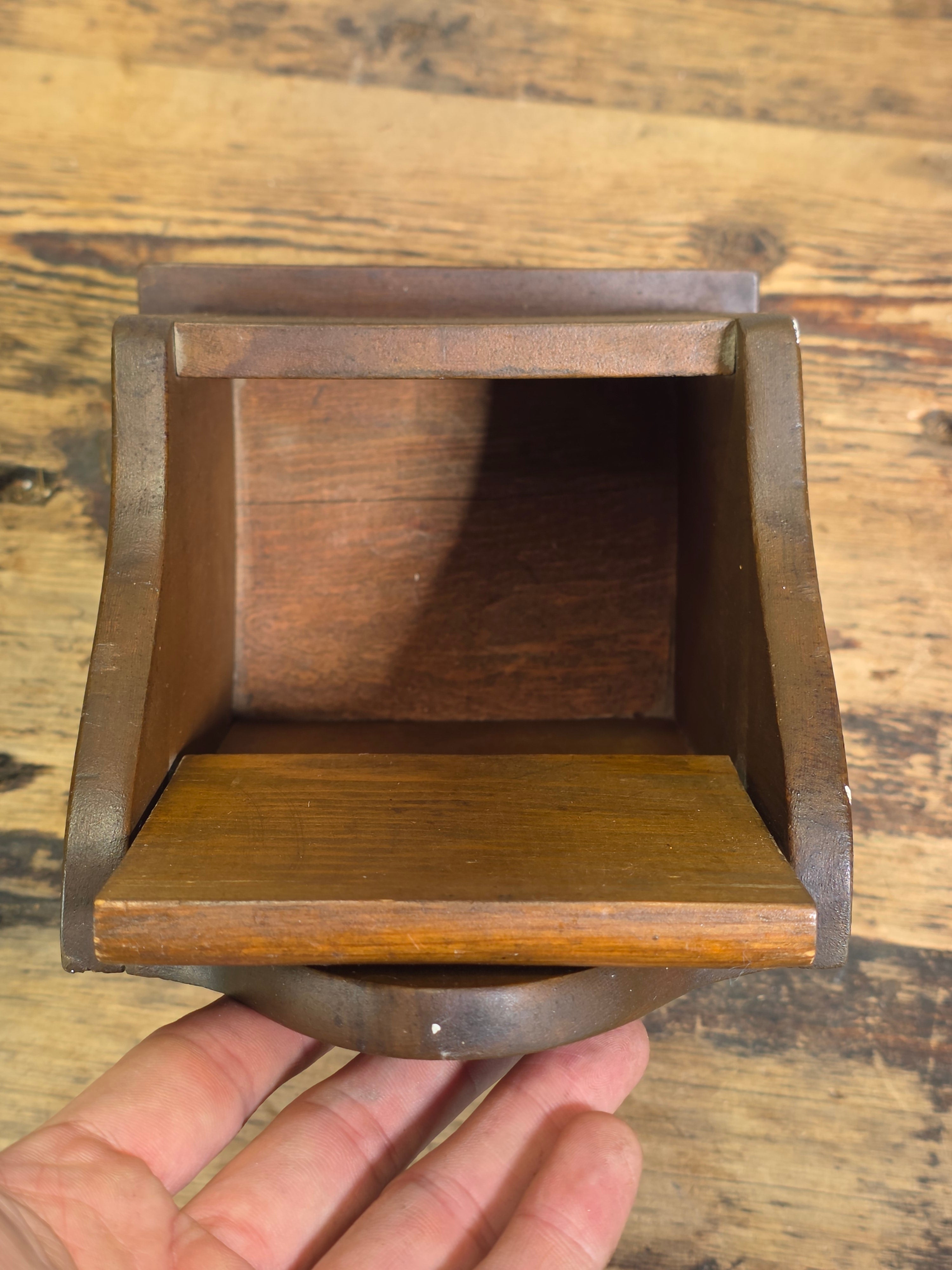 Vintage Wooden Wall Hanging Salt Box Match Safe Primitive Farmhouse Country 70s