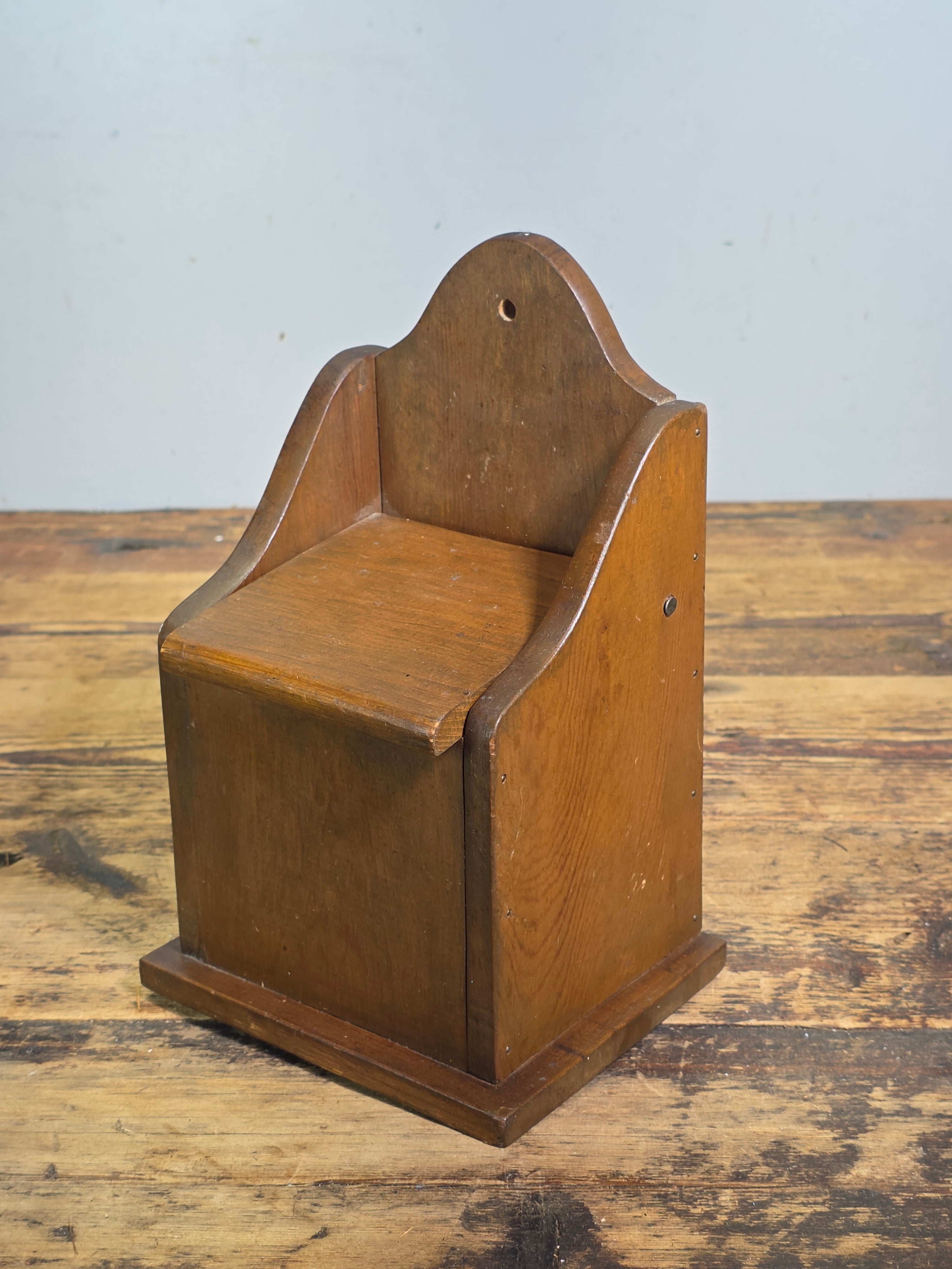 Vintage Wooden Wall Hanging Salt Box Match Safe Primitive Farmhouse Country 70s
