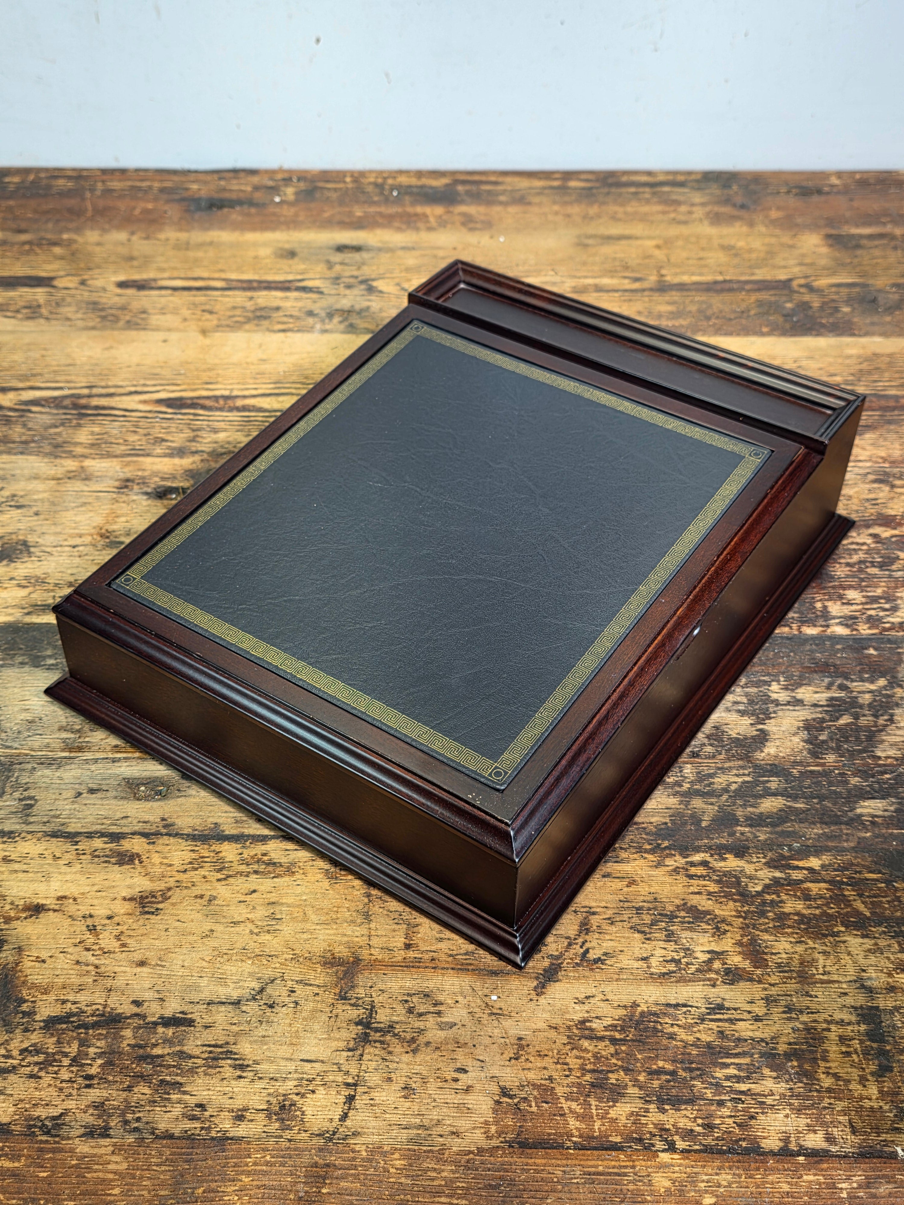 Bombay Company Wood Writing Box Lap Desk Organizer Slant Top Green Faux Leather