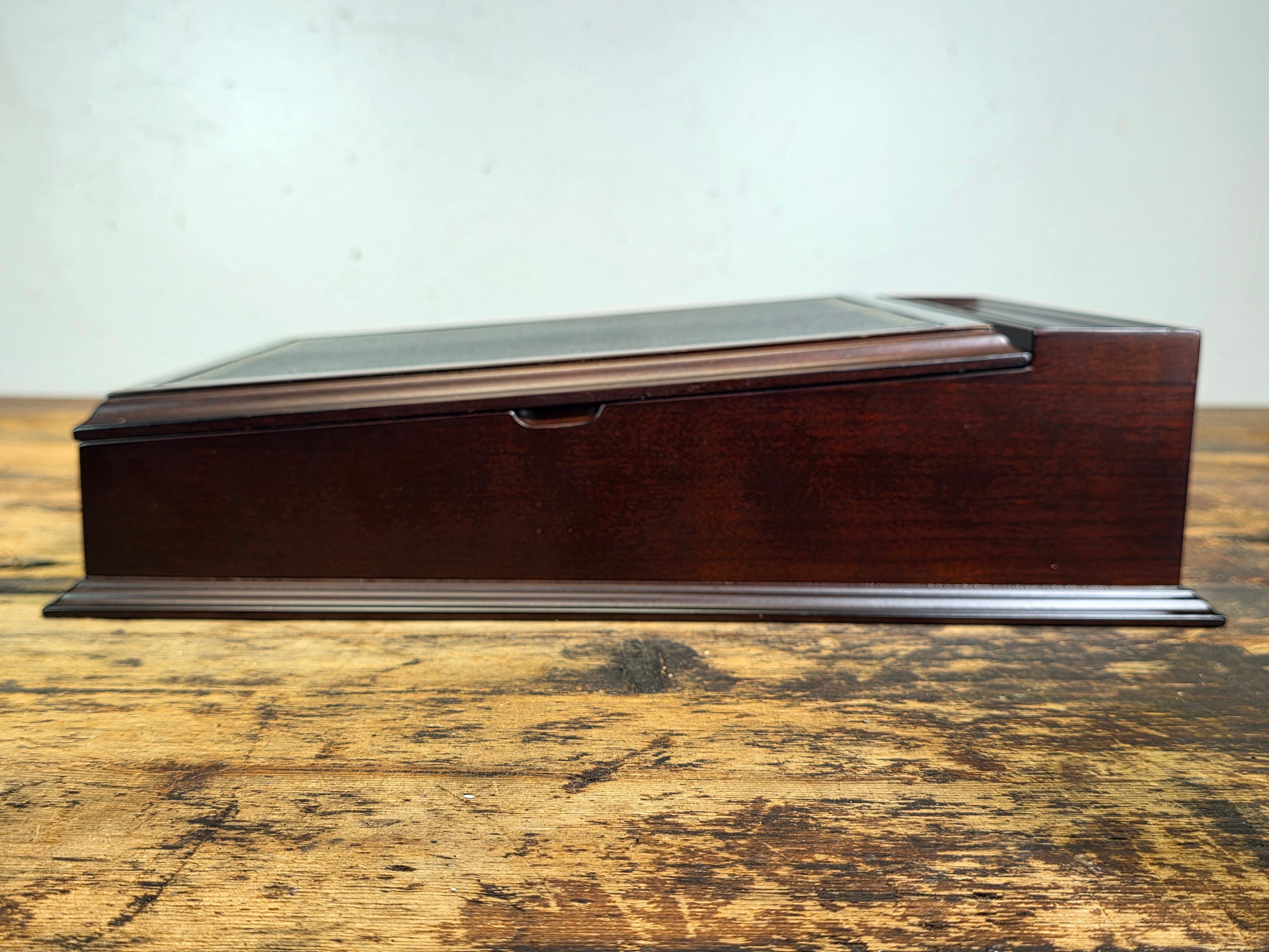 Bombay Company Wood Writing Box Lap Desk Organizer Slant Top Green Faux Leather
