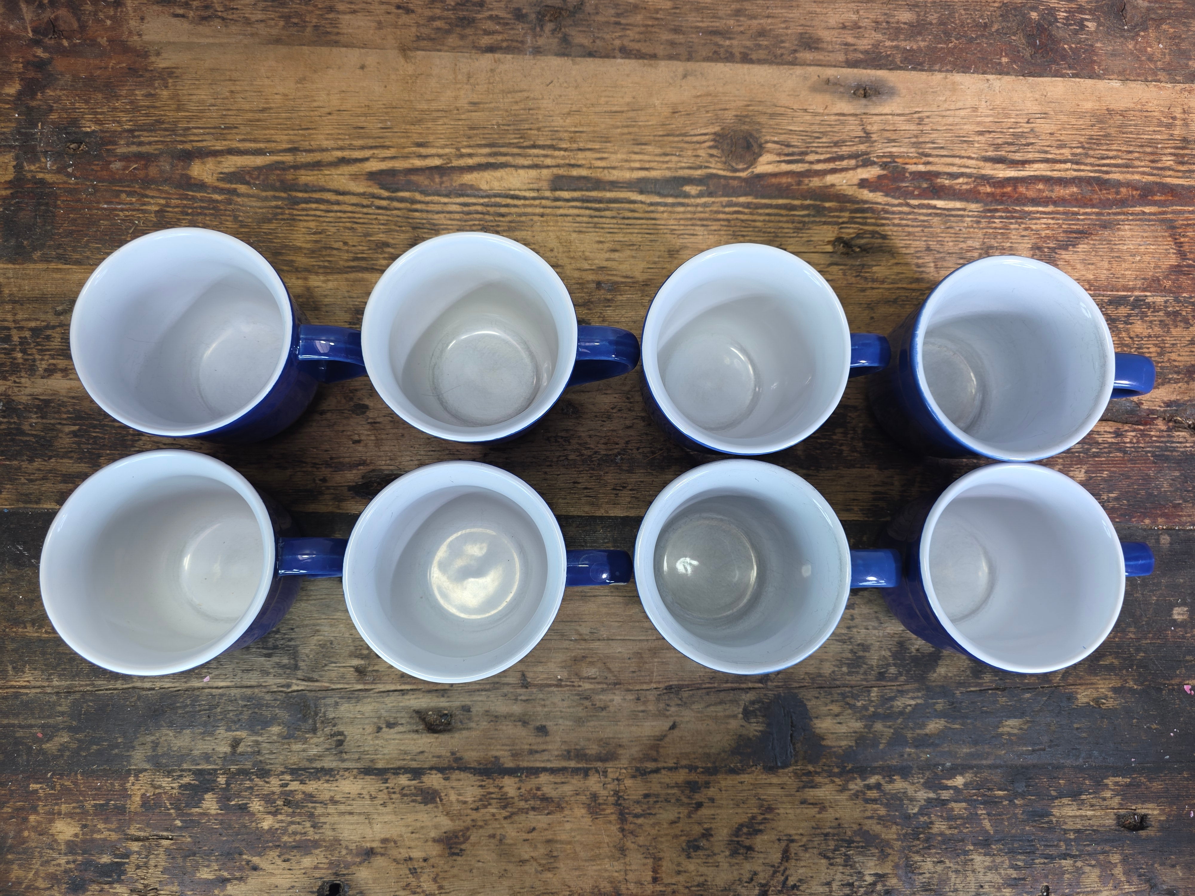 Emile Henry France 8714 Cobalt Blue White Ceramic Coffee Mug Cup Set of 8 AS-IS