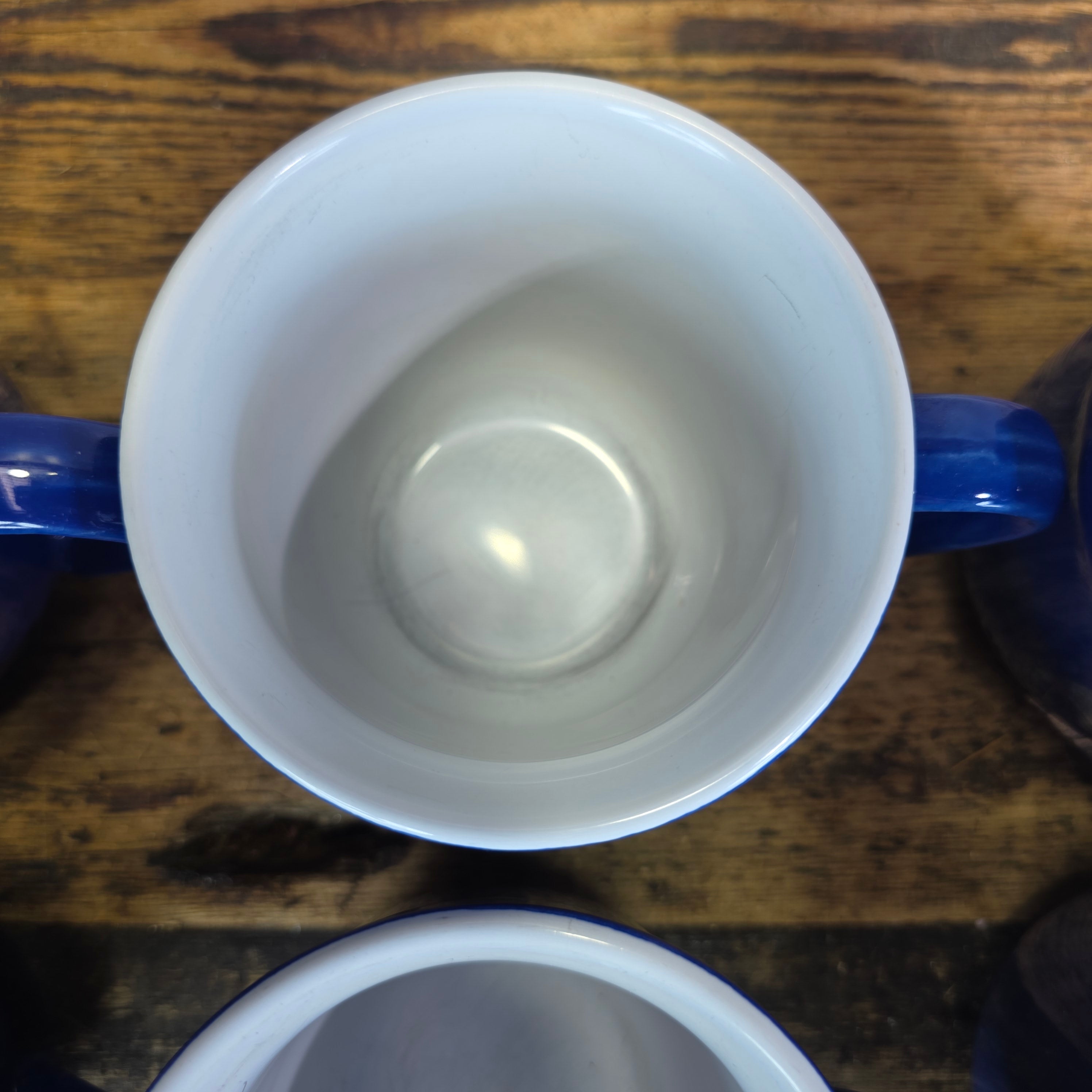 Emile Henry France 8714 Cobalt Blue White Ceramic Coffee Mug Cup Set of 8 AS-IS