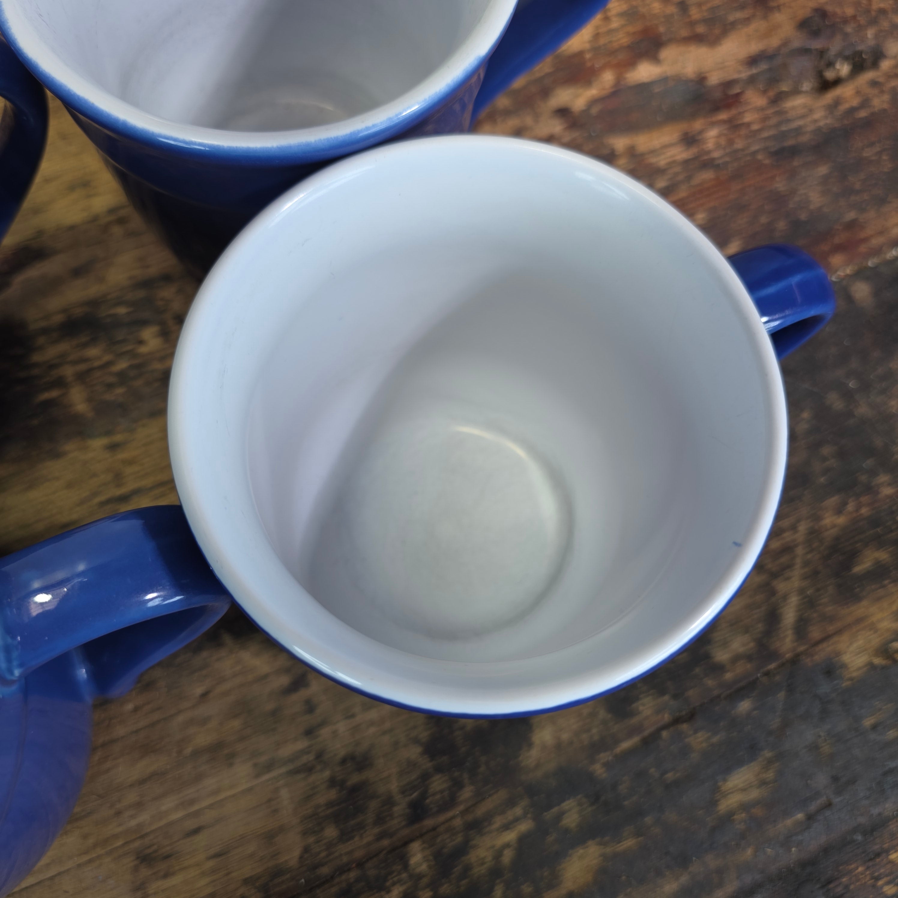 Emile Henry France 8714 Cobalt Blue White Ceramic Coffee Mug Cup Set of 8 AS-IS