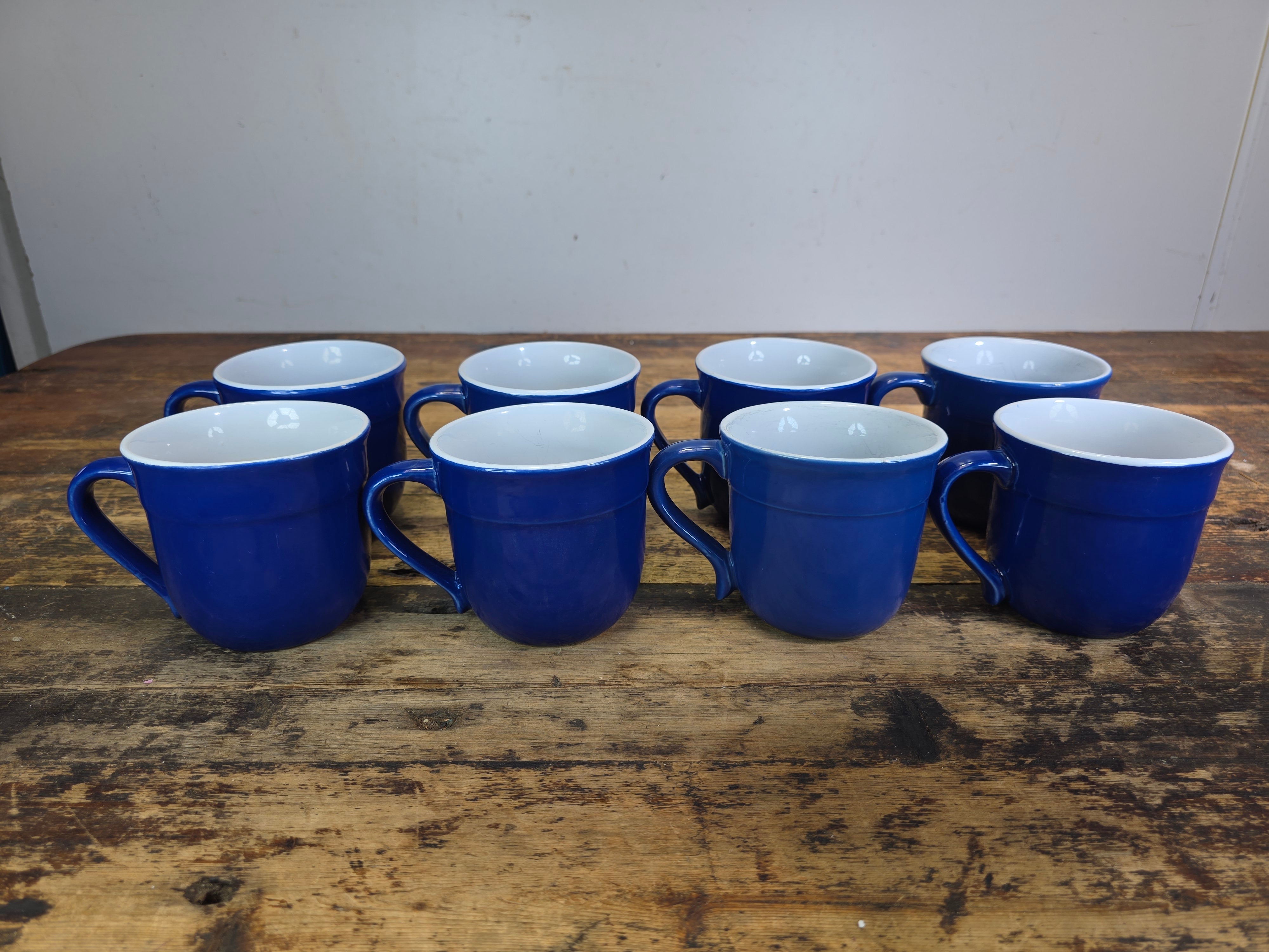 Emile Henry France 8714 Cobalt Blue White Ceramic Coffee Mug Cup Set of 8 AS-IS