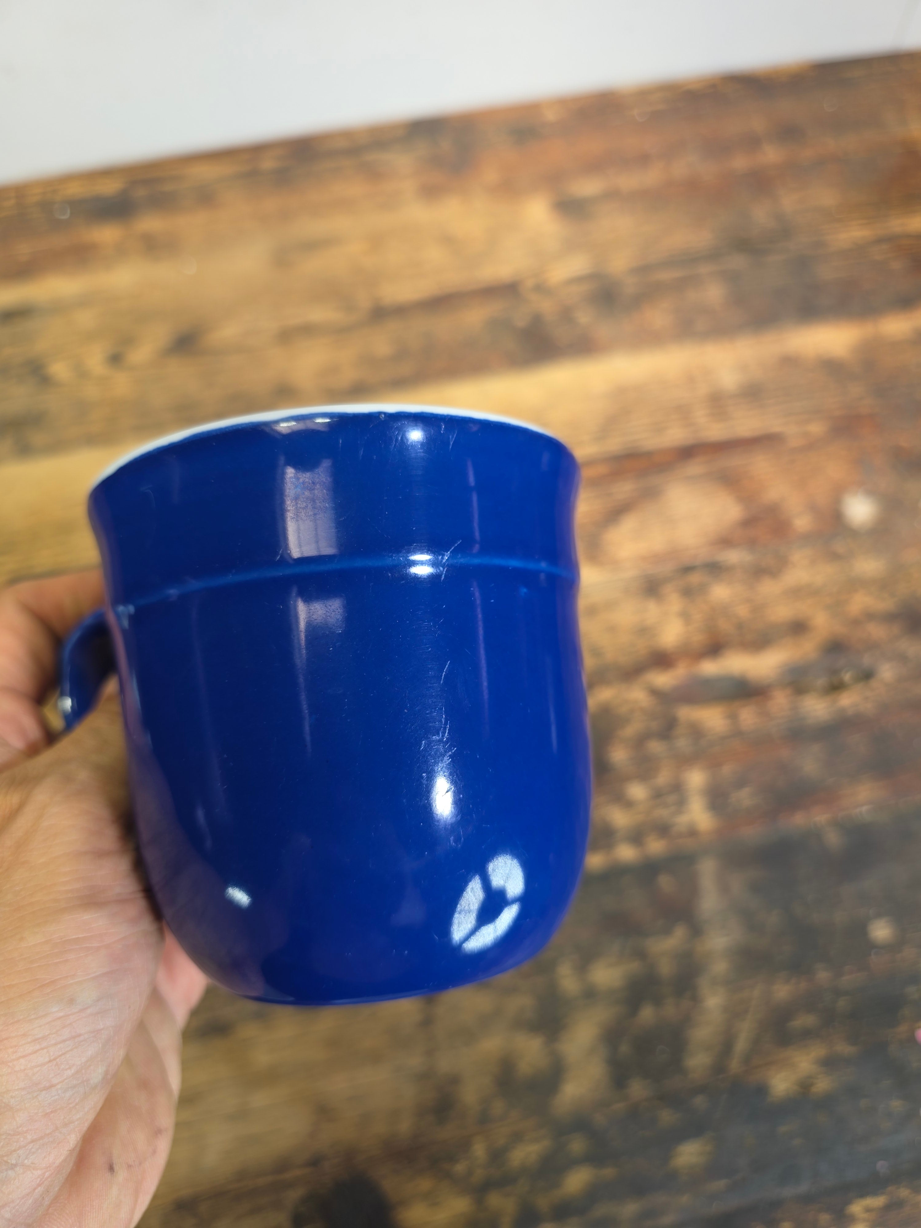 Emile Henry France 8714 Cobalt Blue White Ceramic Coffee Mug Cup Set of 8 AS-IS