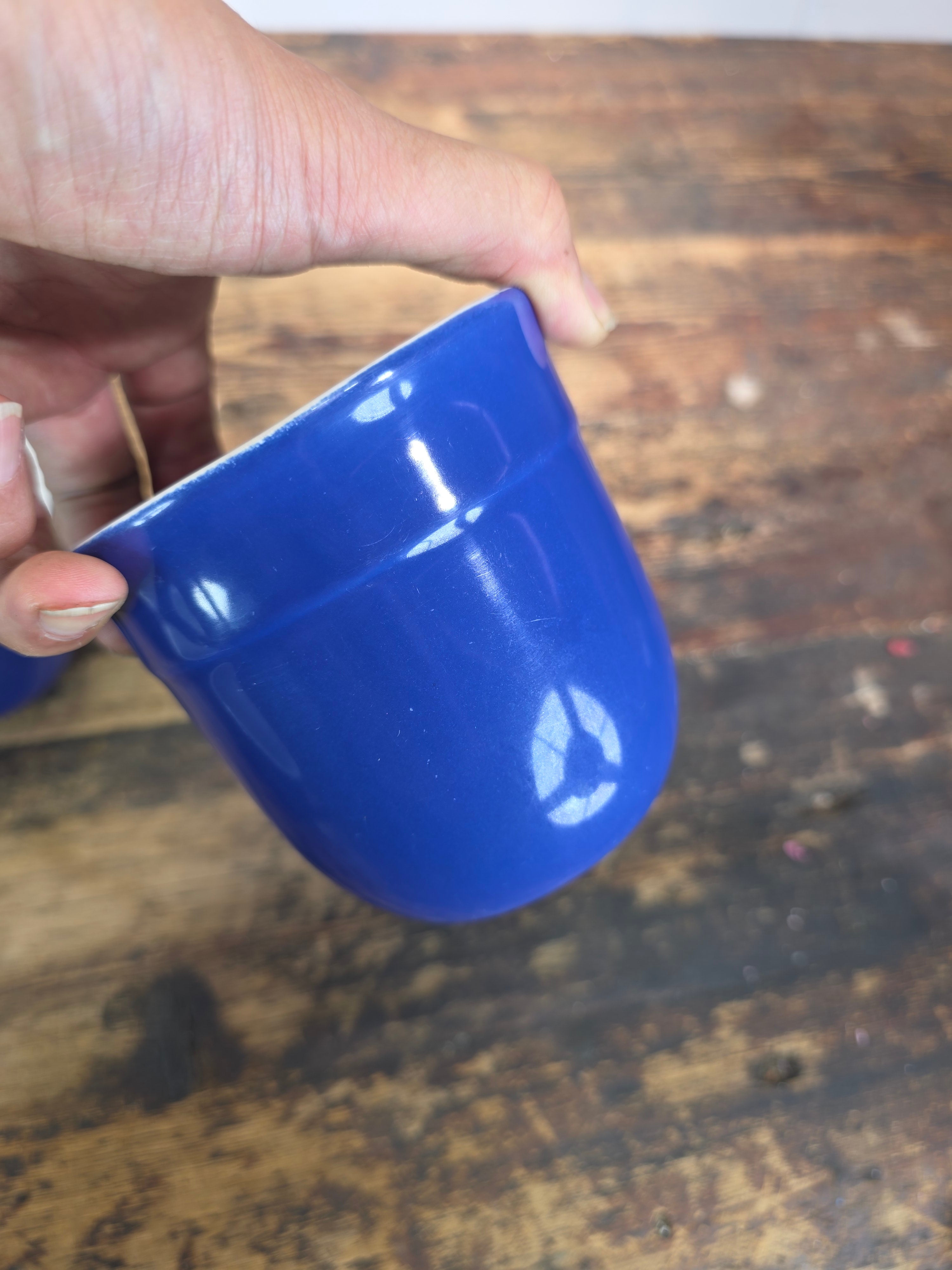 Emile Henry France 8714 Cobalt Blue White Ceramic Coffee Mug Cup Set of 8 AS-IS