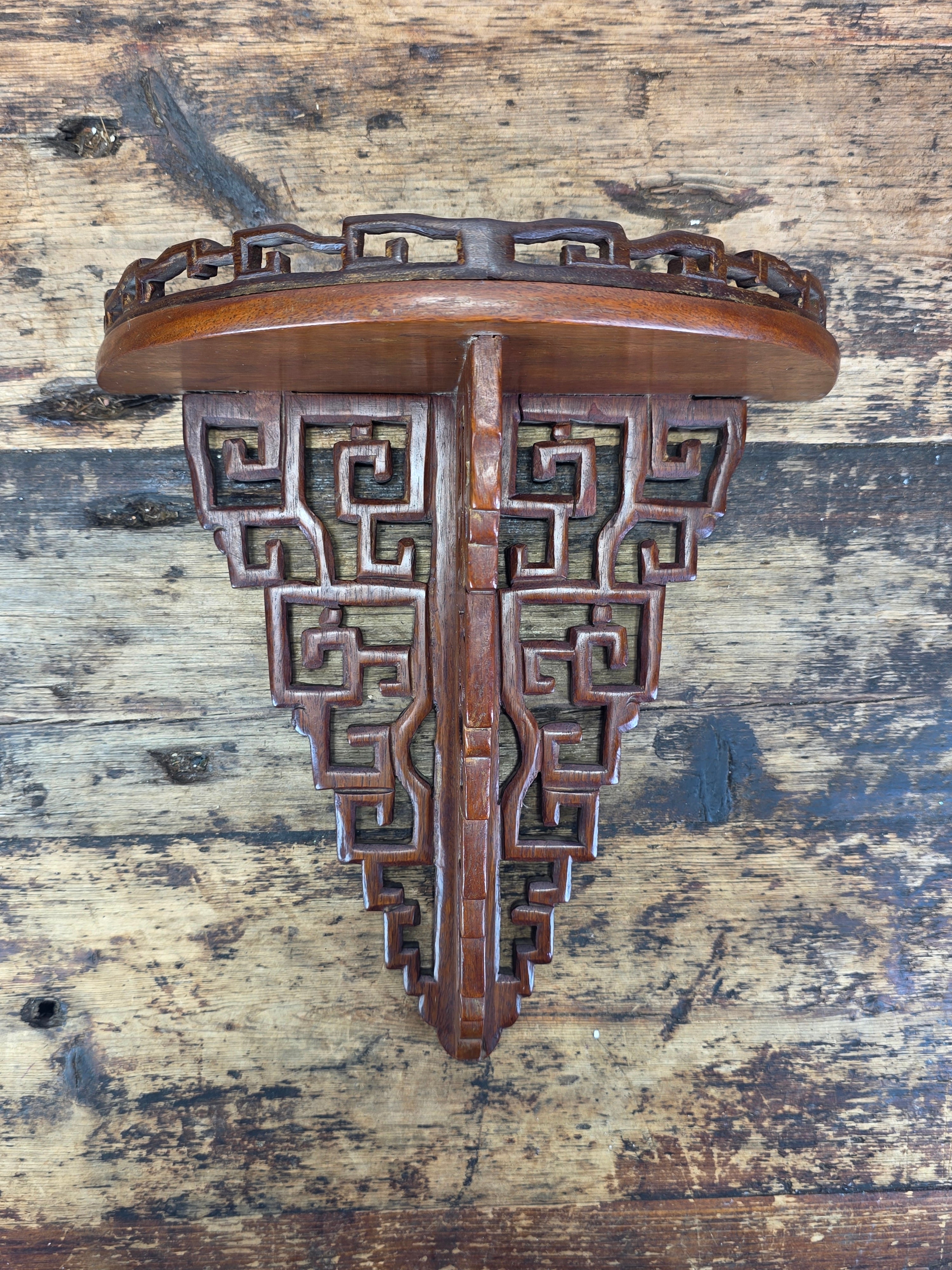 Vintage Chinese Carved Wood Wall Shelf Bracket Fretwork Openwork Chinoiserie