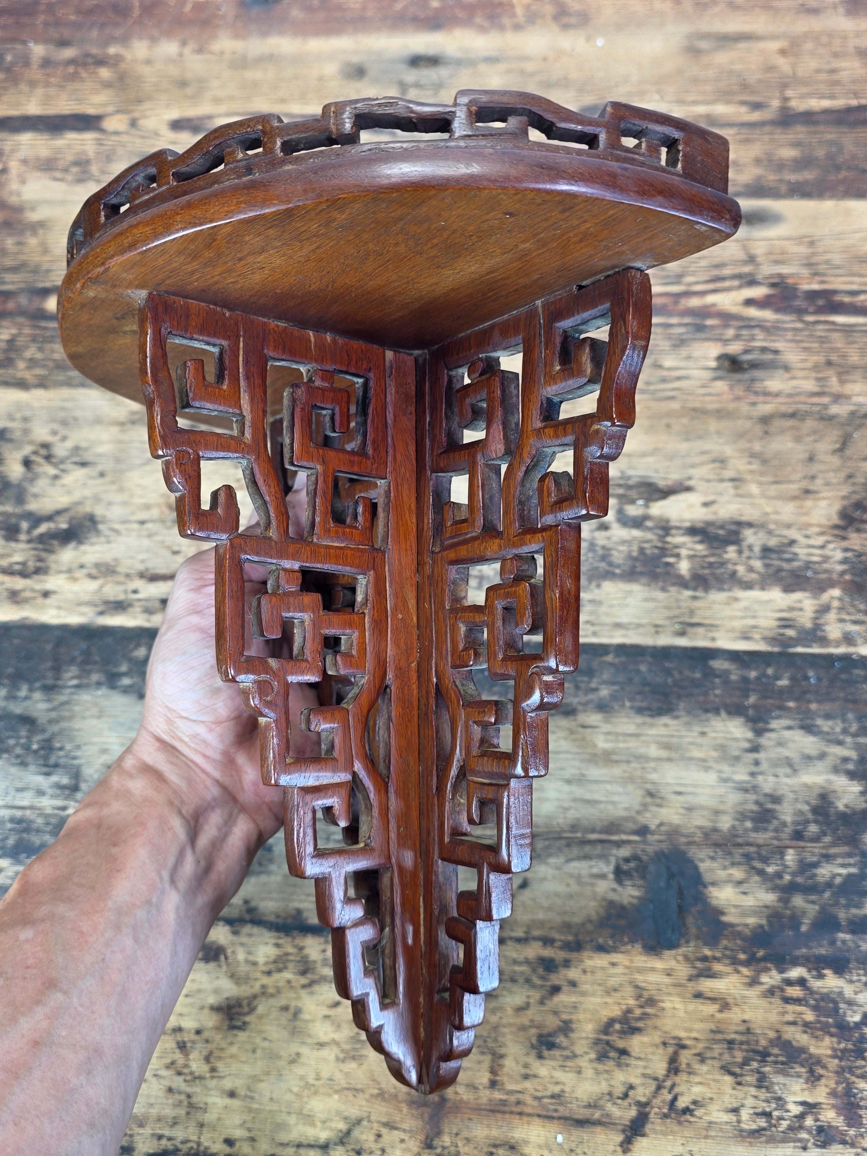 Vintage Chinese Carved Wood Wall Shelf Bracket Fretwork Openwork Chinoiserie