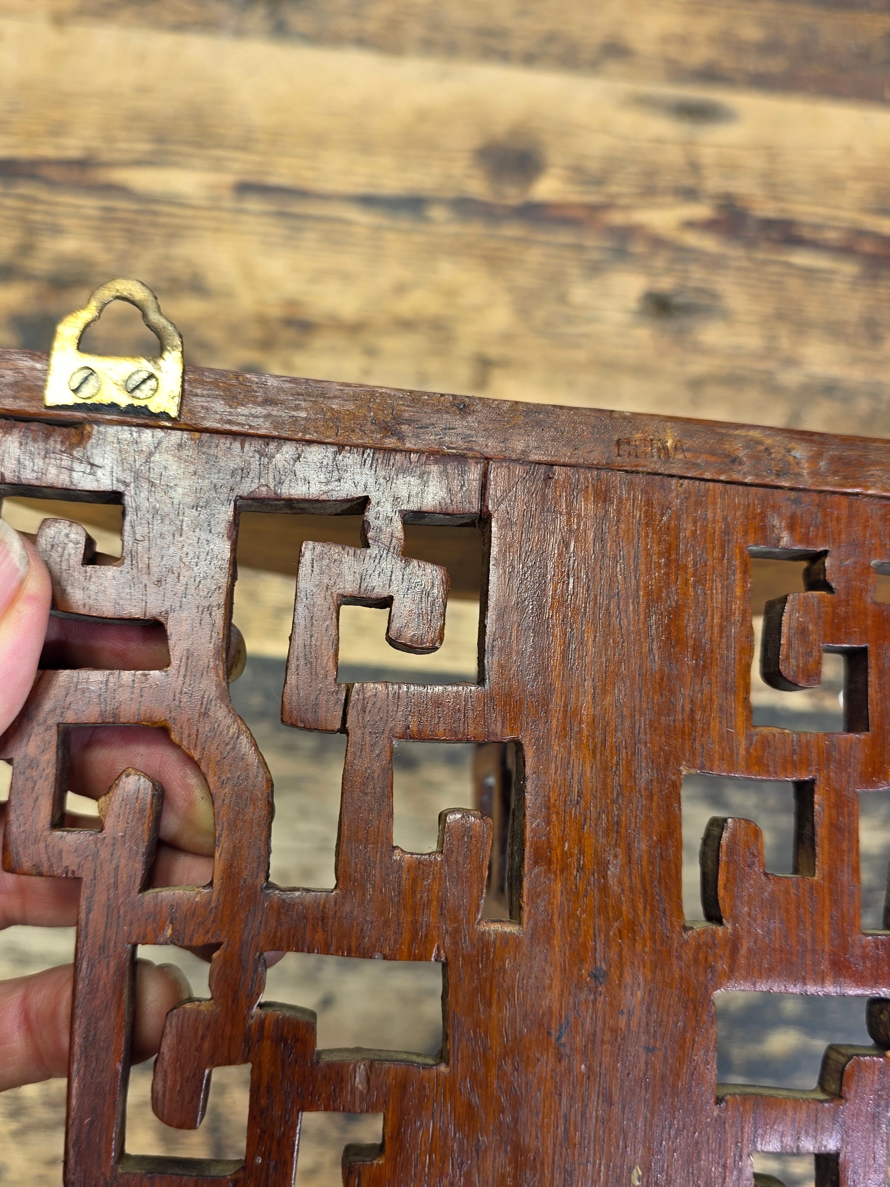 Vintage Chinese Carved Wood Wall Shelf Bracket Fretwork Openwork Chinoiserie