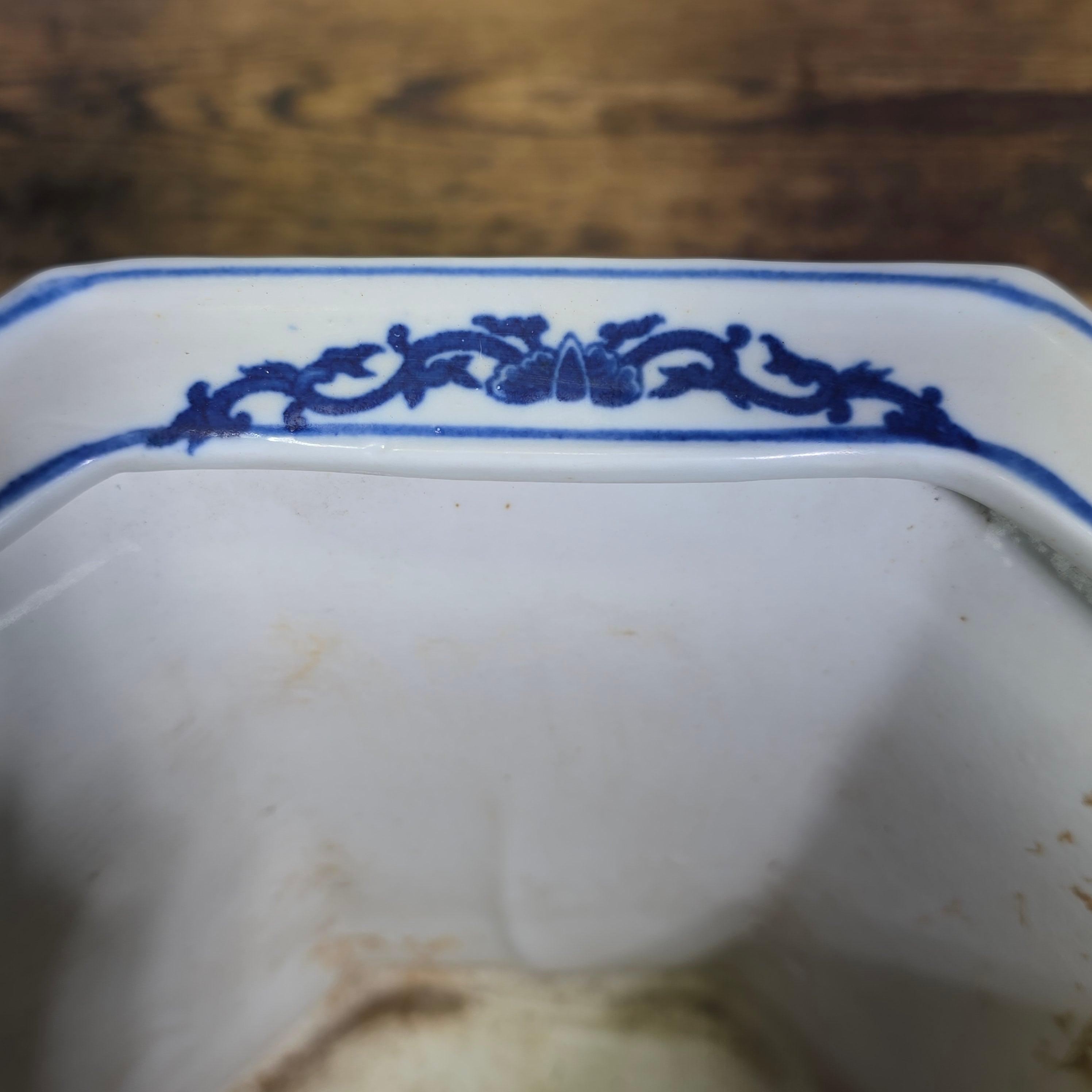 Vintage Chinoiserie Blue White Porcelain Octagonal Flower Pot Planter Jingdezhen