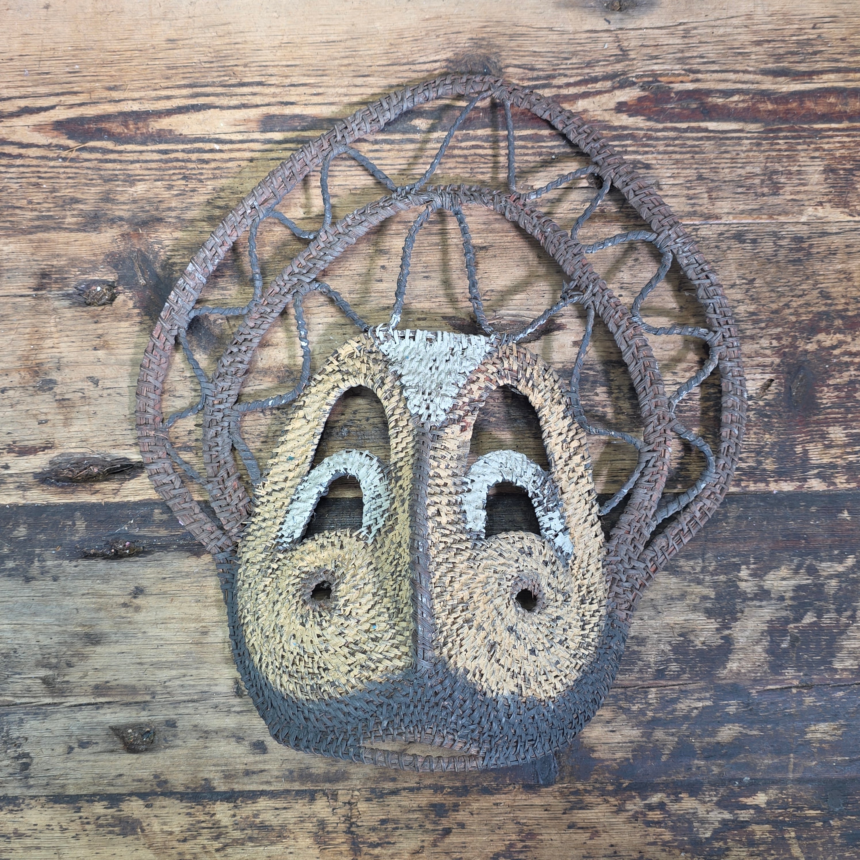 Papua New Guinea Yam Mask Abelam Baba Woven Fiber Vintage Tribal Art Sepik 14"