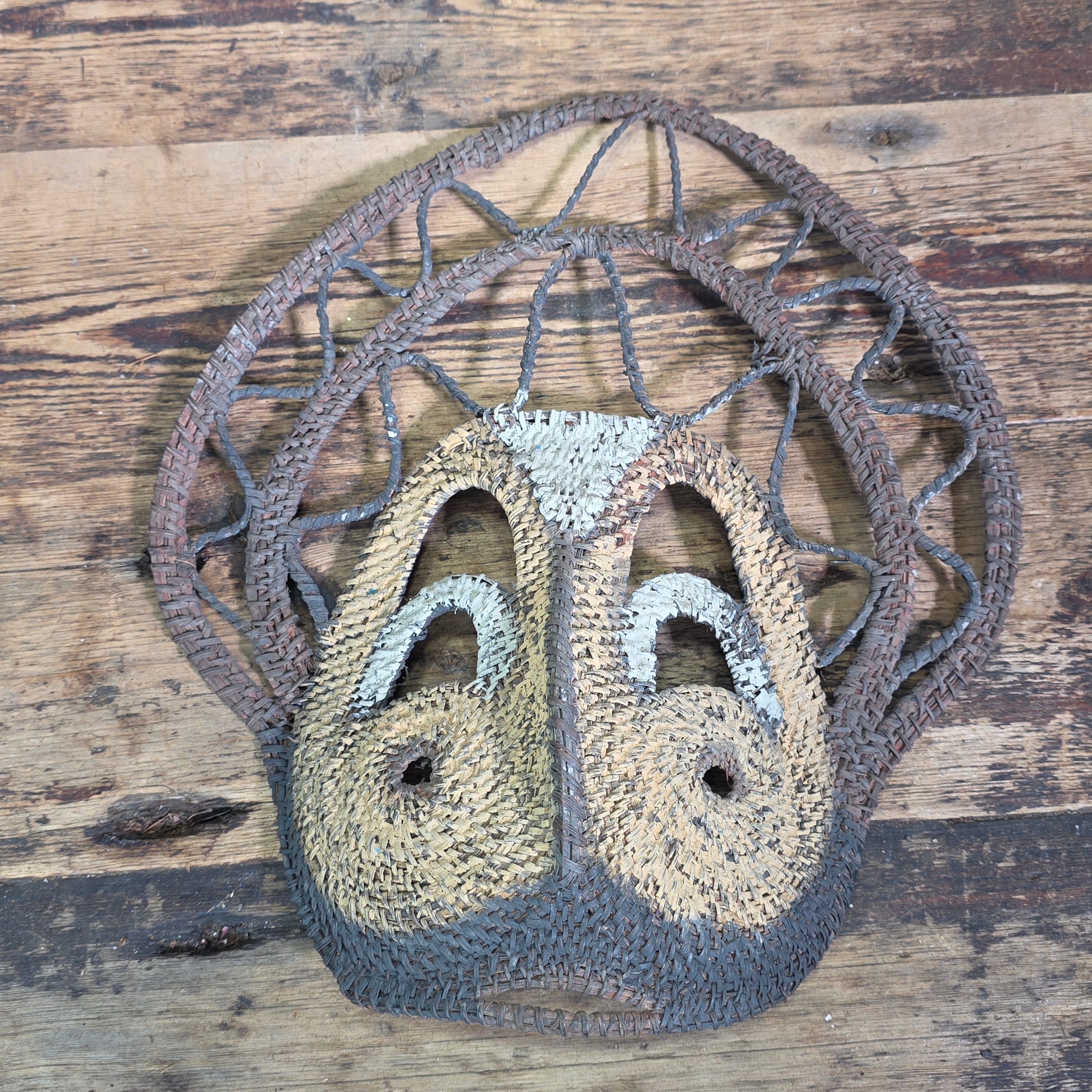 Papua New Guinea Yam Mask Abelam Baba Woven Fiber Vintage Tribal Art Sepik 14"