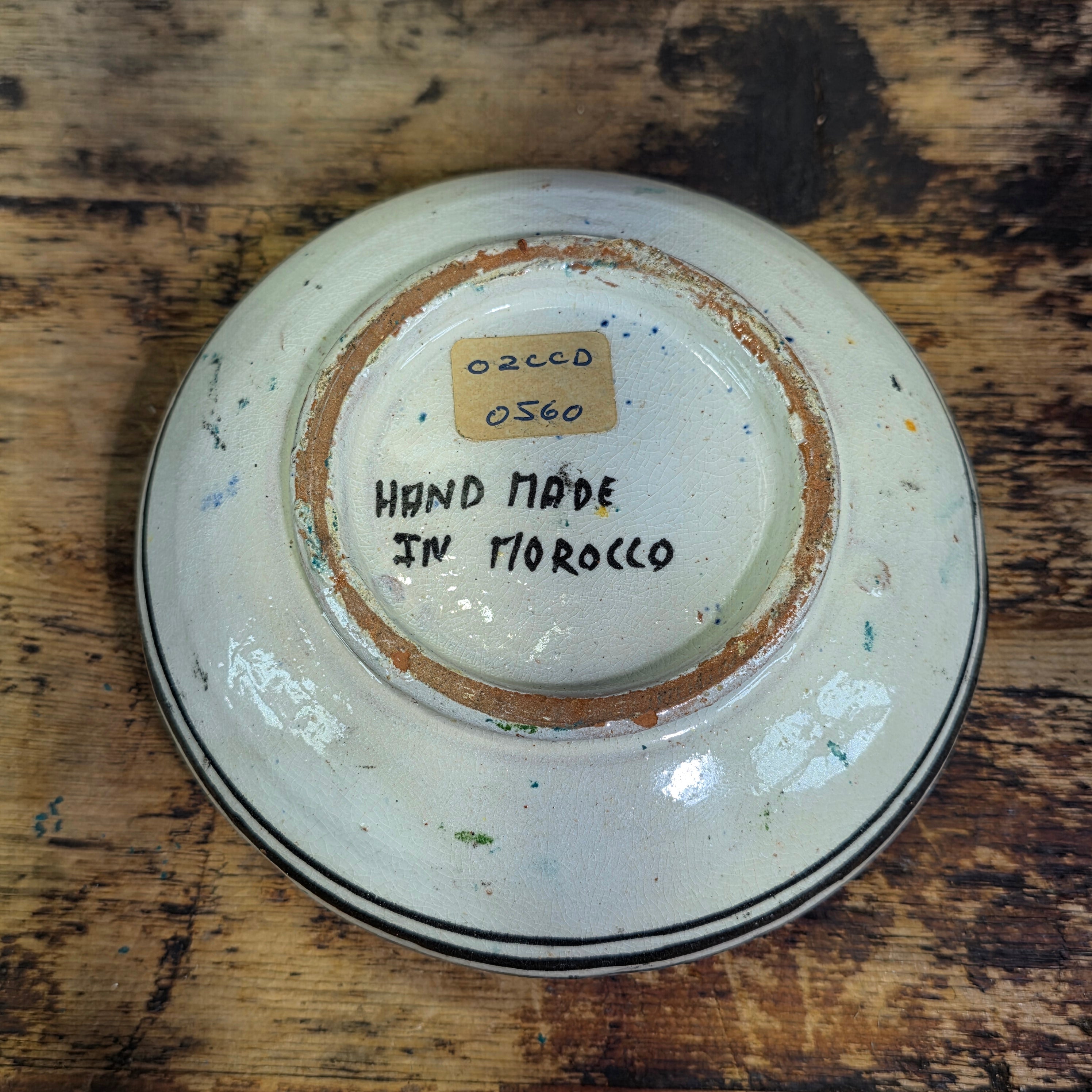 Vintage Hand Painted Moroccan Pottery Ceramic Round Lidded Trinket Box Boho Blue