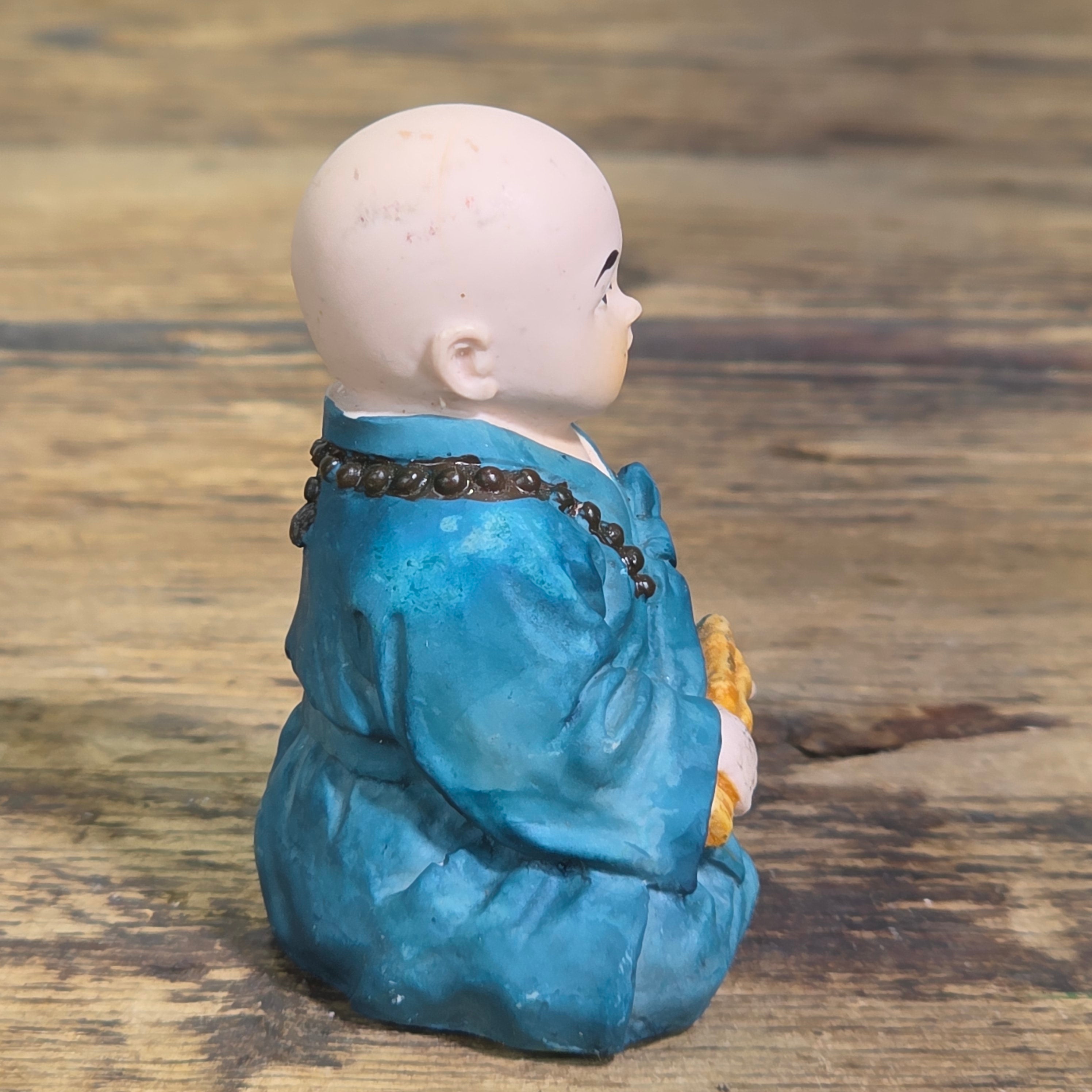 Korean Yejin Craft Baby Buddhist Monk Figurine Blue Resin Miniature Zen Statue