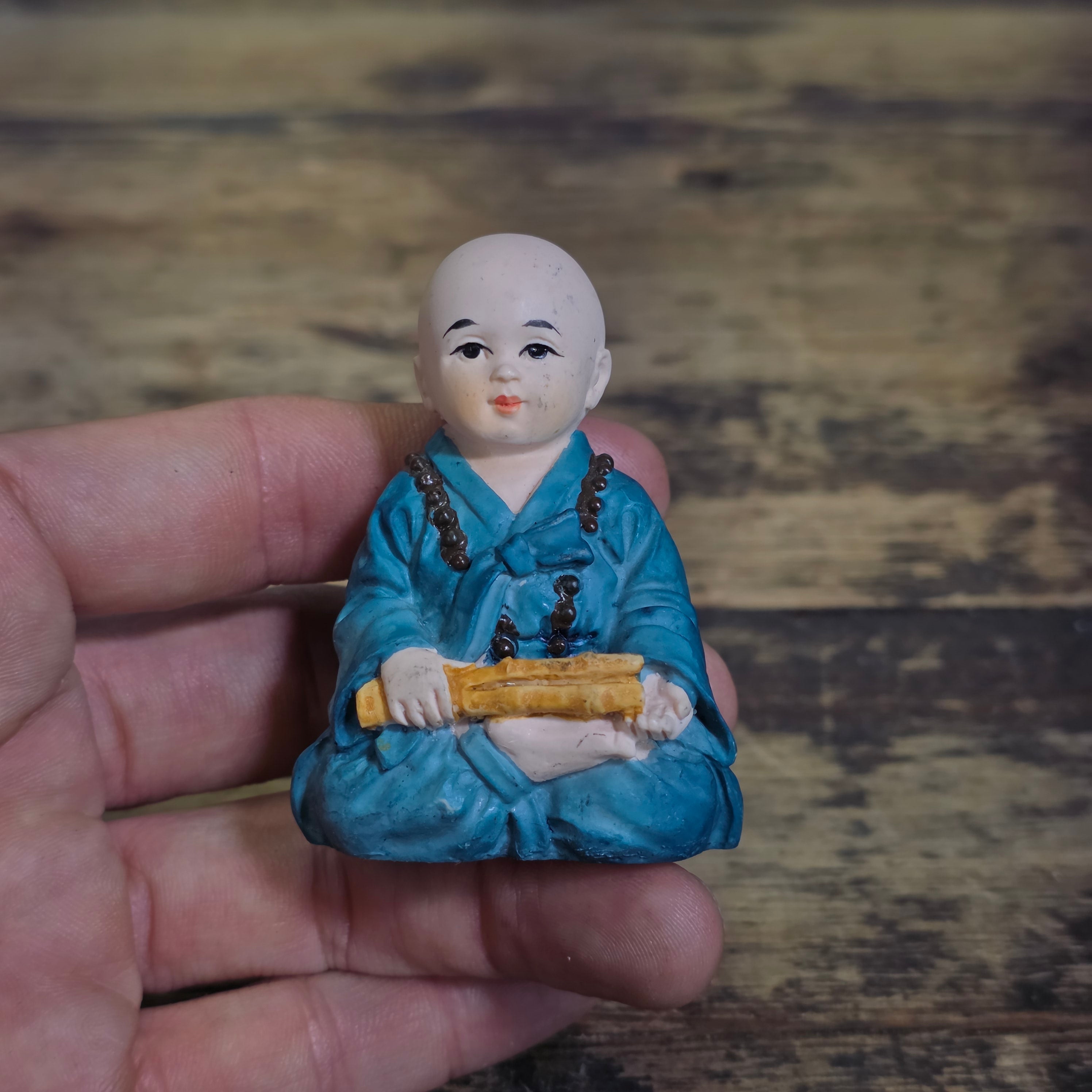 Korean Yejin Craft Baby Buddhist Monk Figurine Blue Resin Miniature Zen Statue