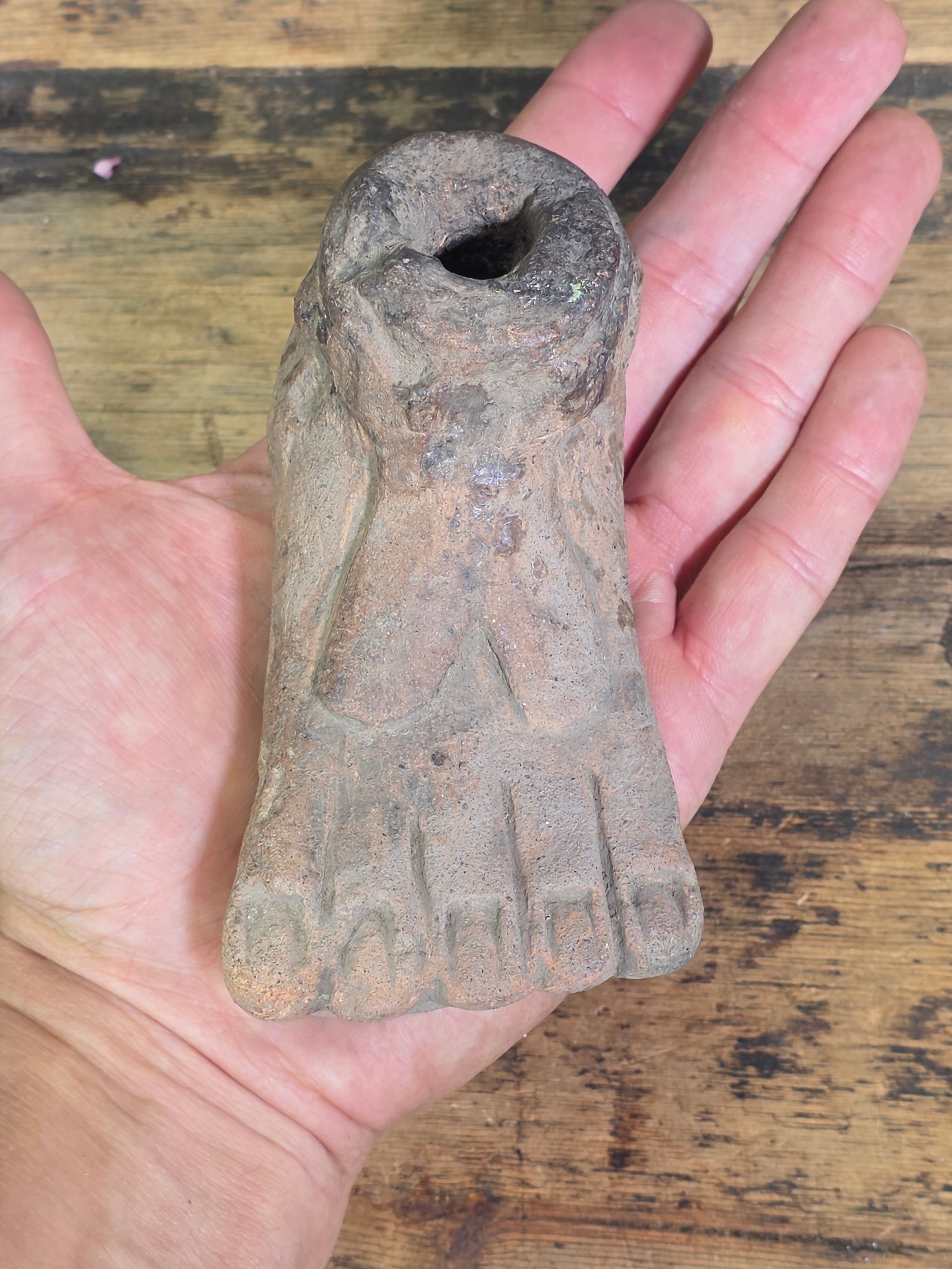 Antique Roman Etruscan Terracotta Votive Foot Altar Candle Holder Sandal Artifact