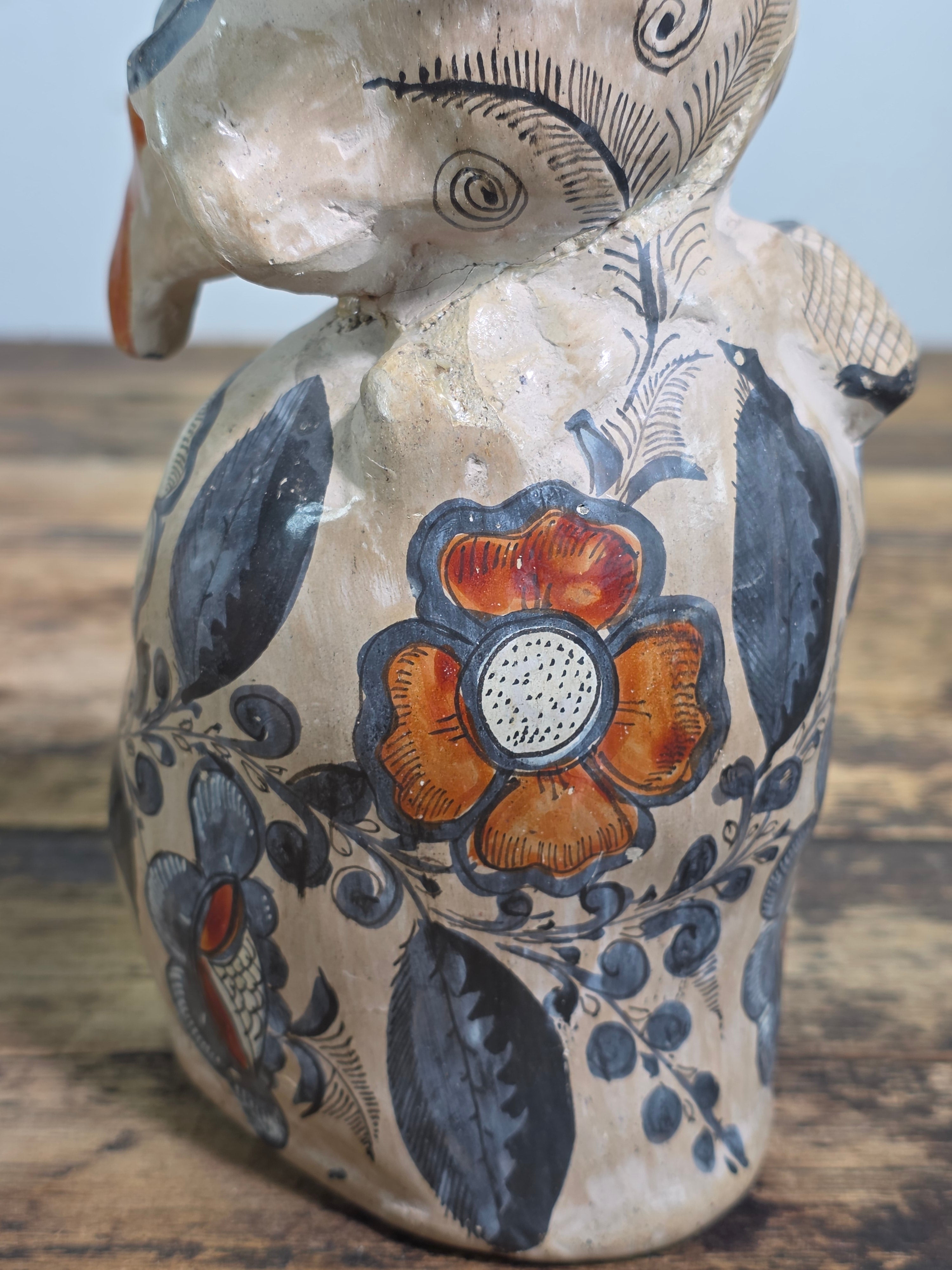 Vintage Tonala Mexico Pottery Musician Violin Figure Folk Art Barro Brunido 9"