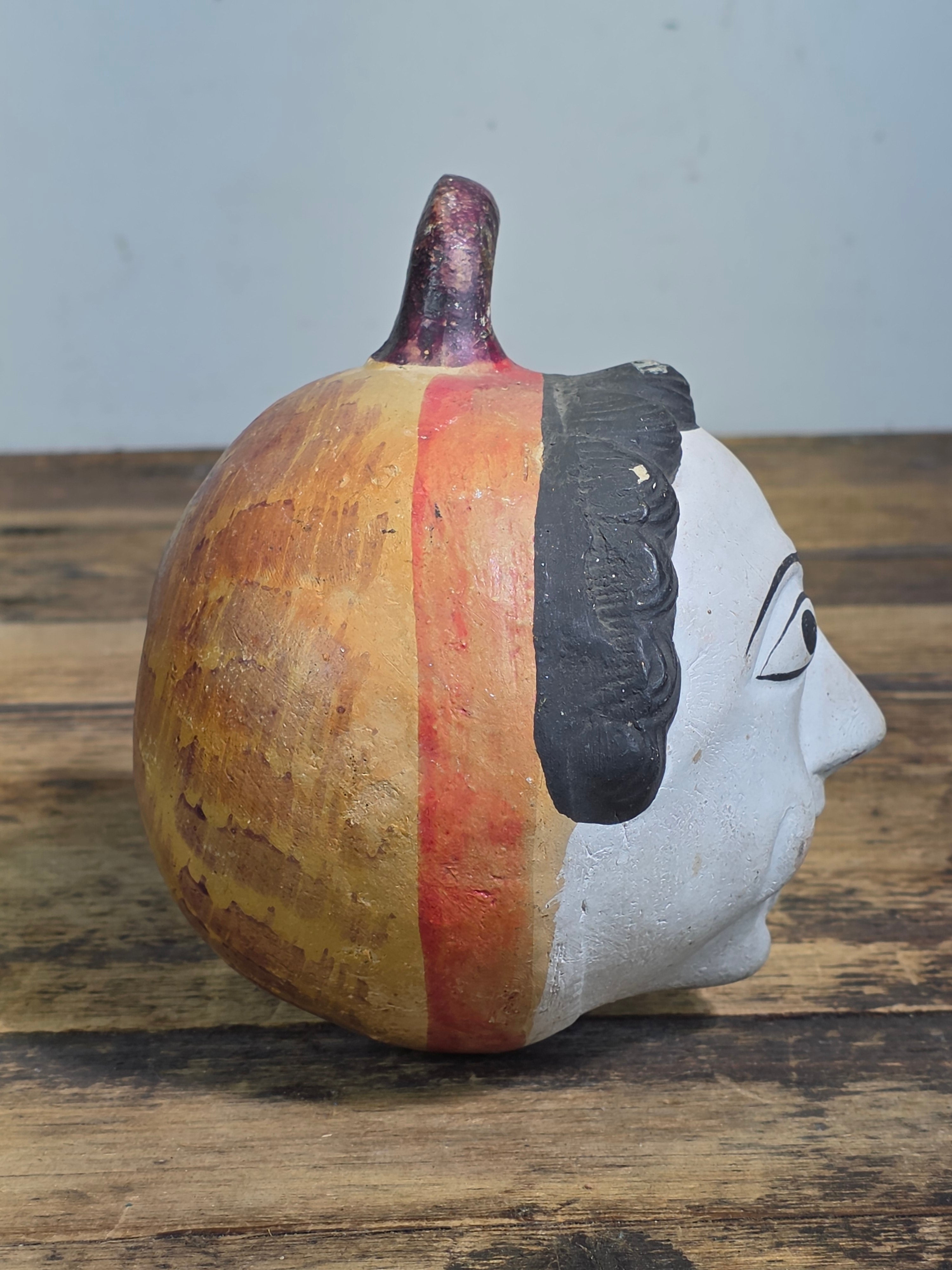Vtg Mexican Tonala Pottery Face Head Coin Bank Mid Century Folk Art Burnished 6"