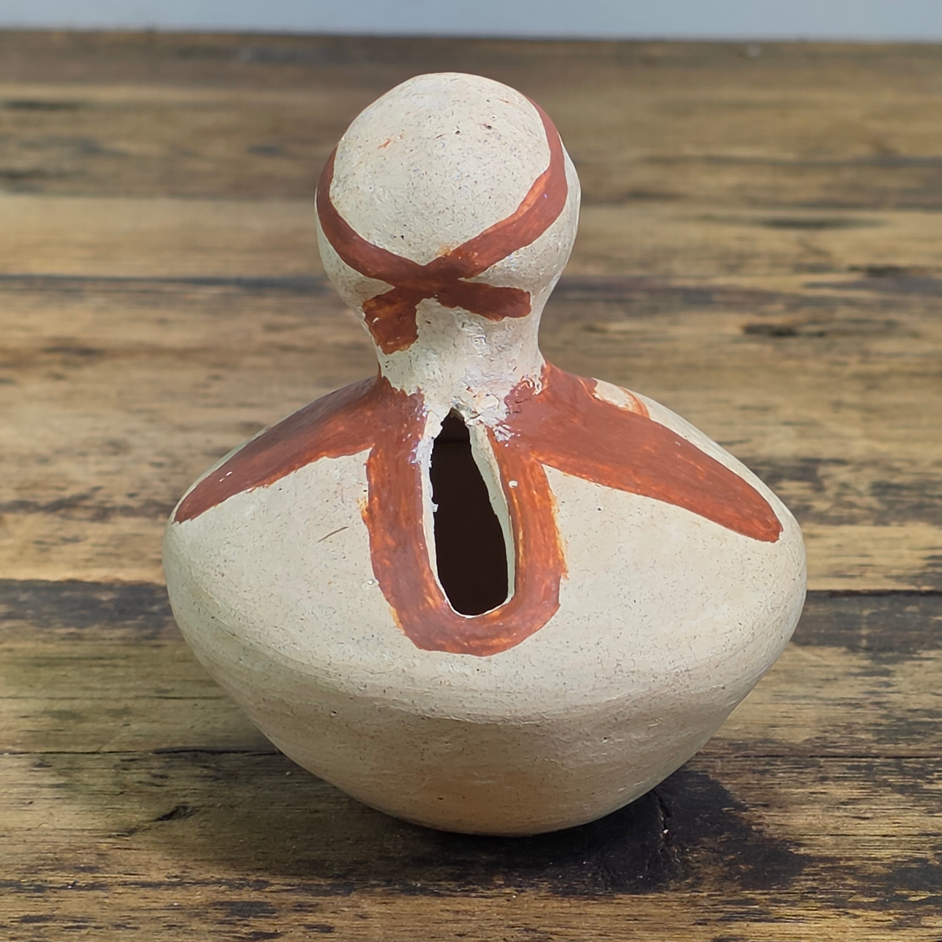 Vintage Mexican Folk Art Terracotta Clay Face Figurine Primitive Coin Bank 4"