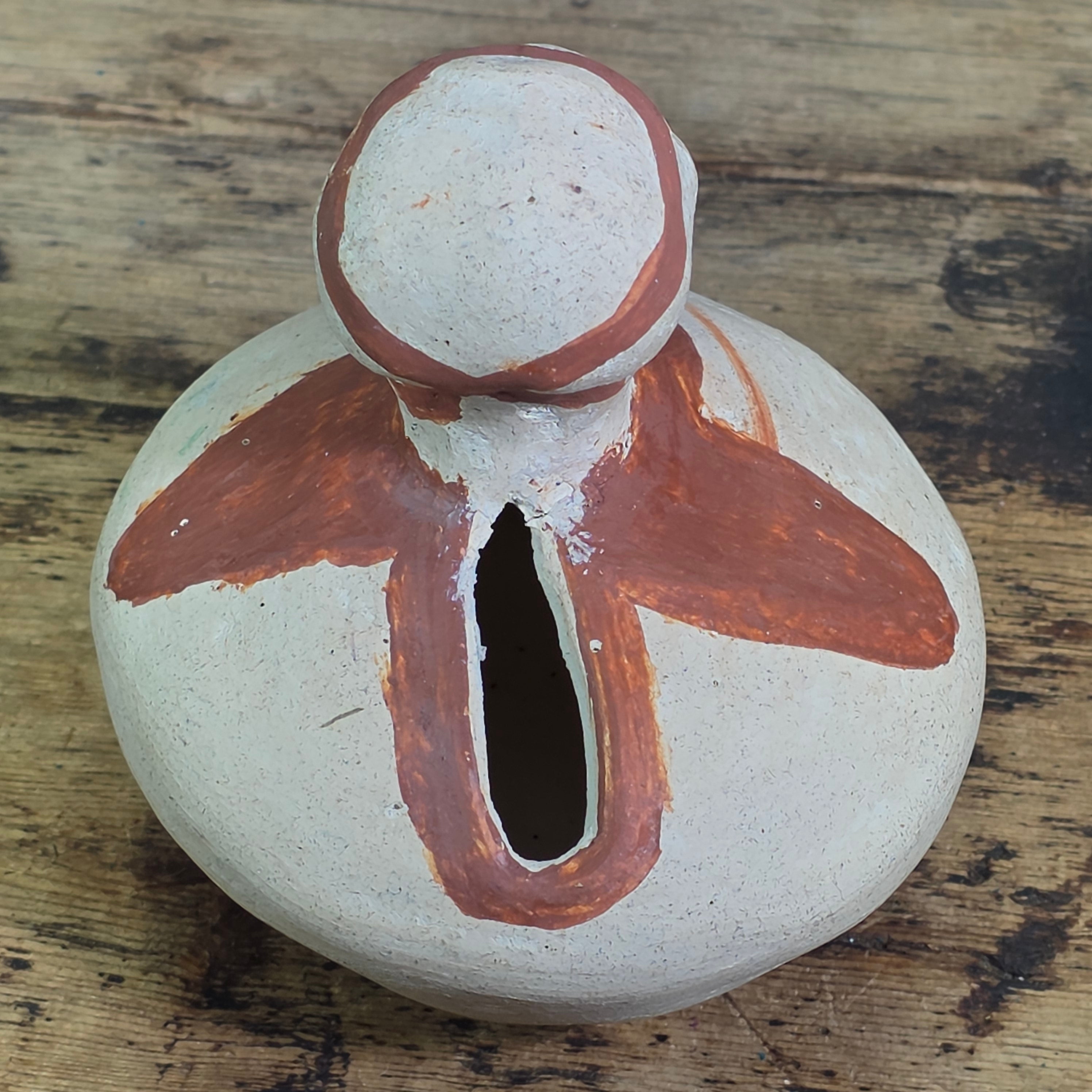 Vintage Mexican Folk Art Terracotta Clay Face Figurine Primitive Coin Bank 4"