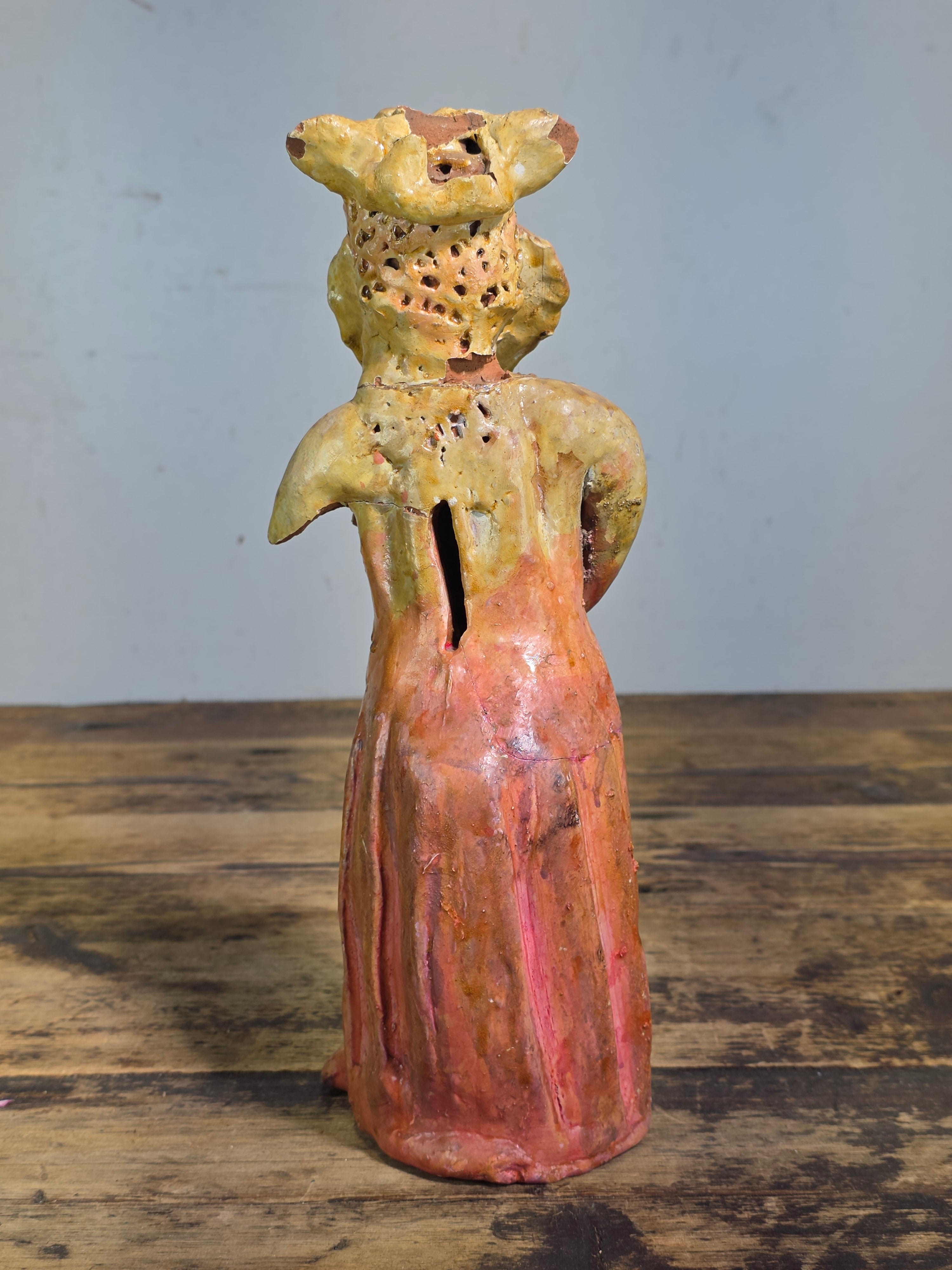 Vintage Ocumicho Michoacan Mexican Folk Art Face Coin Bank Terracotta MC 12"