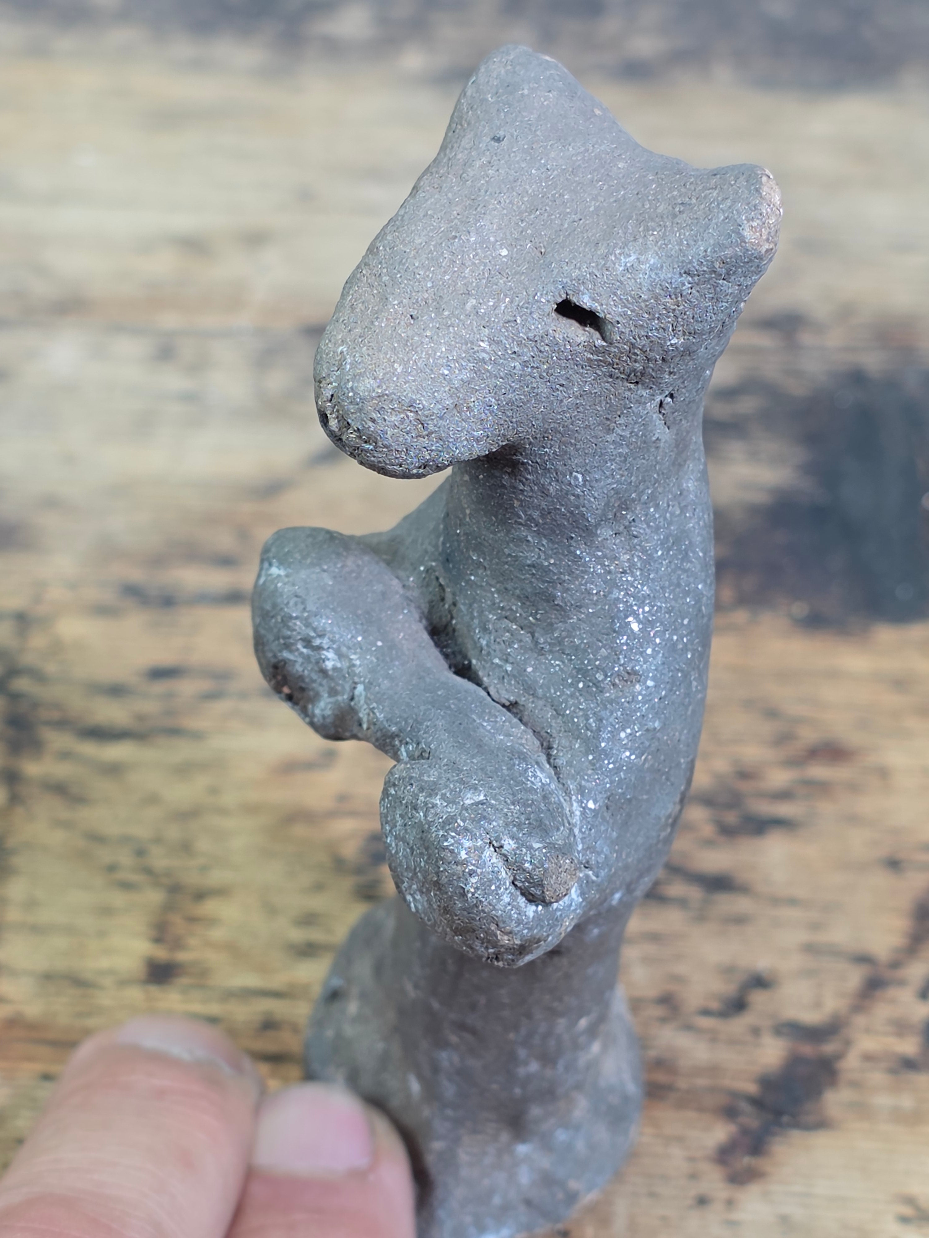 Vintage Micaceous Clay Pottery Bear Figurine Primitive Folk Art Effigy Animal