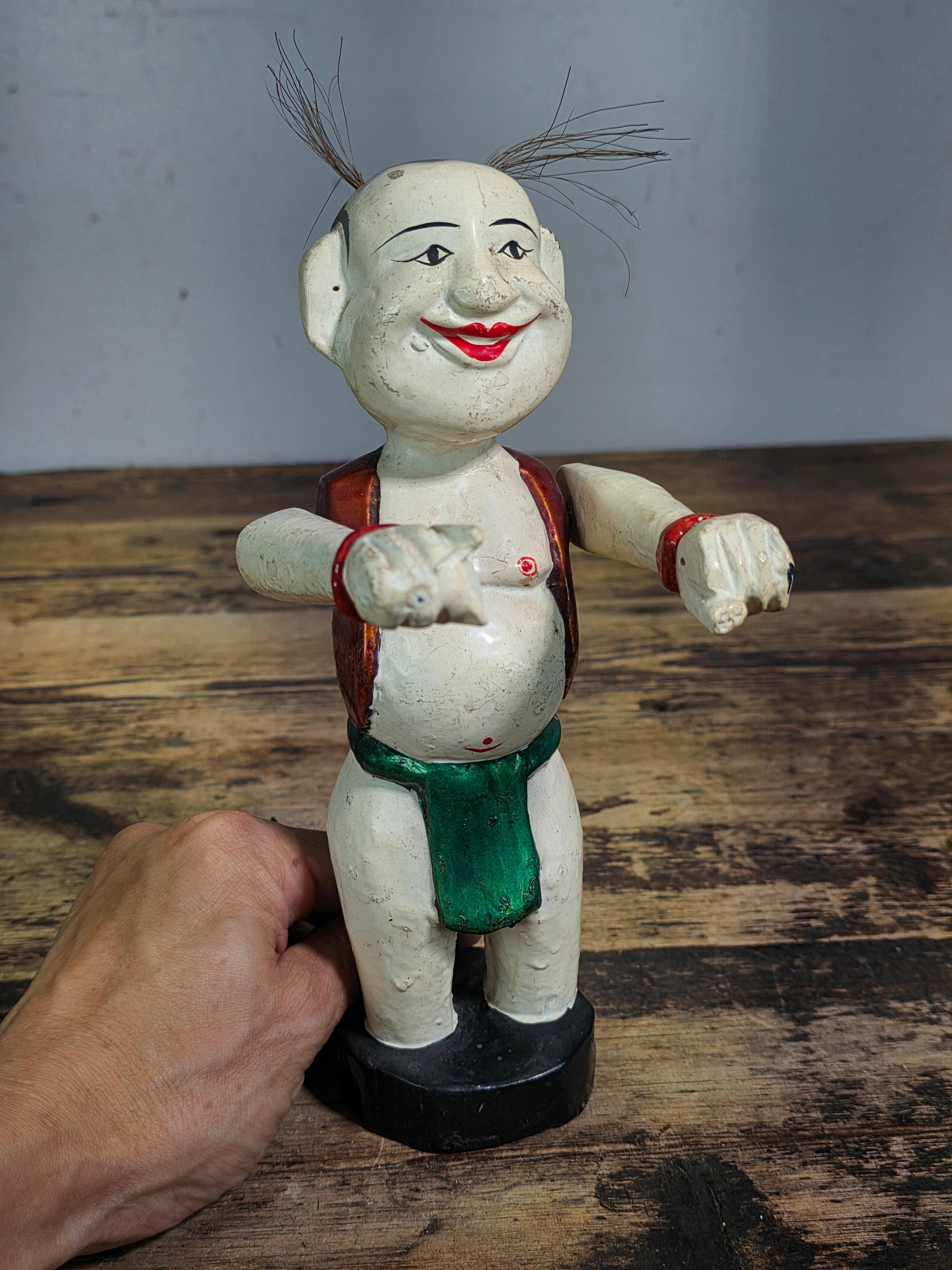 Vintage Vietnamese Water Puppet Chu Teu Wooden Carved Animated Toy Folk Art 9"