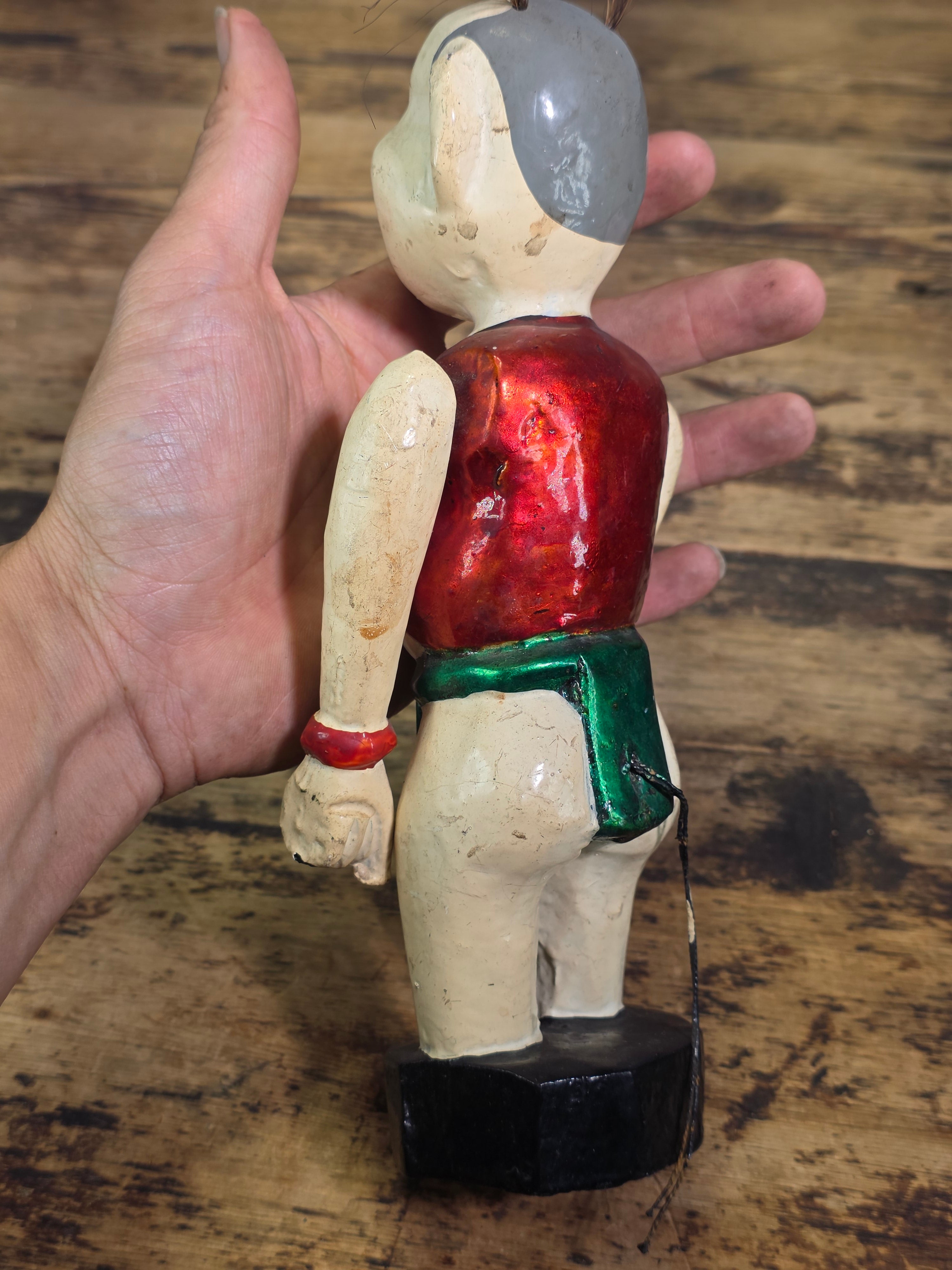 Vintage Vietnamese Water Puppet Chu Teu Wooden Carved Animated Toy Folk Art 9"