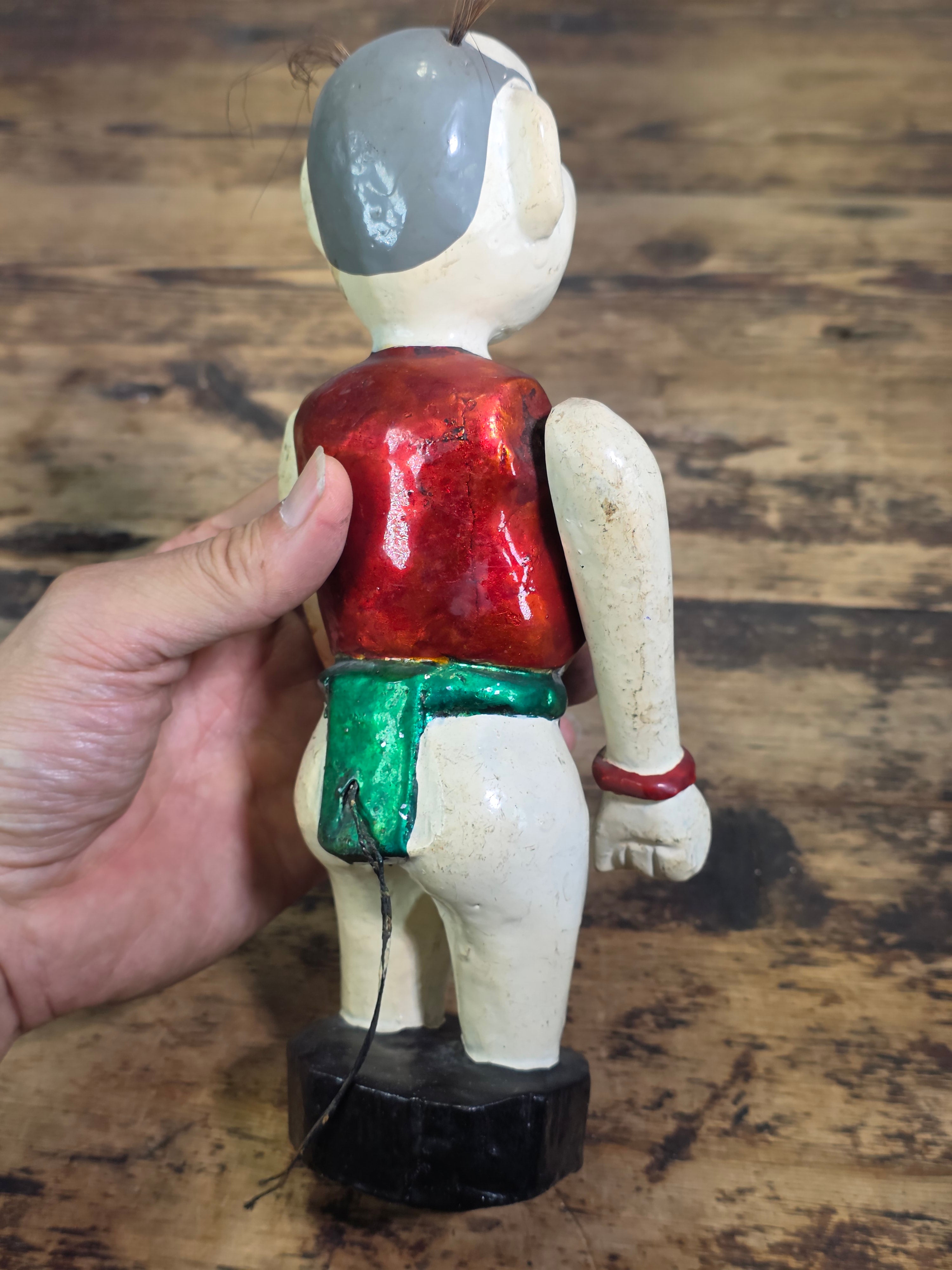 Vintage Vietnamese Water Puppet Chu Teu Wooden Carved Animated Toy Folk Art 9"