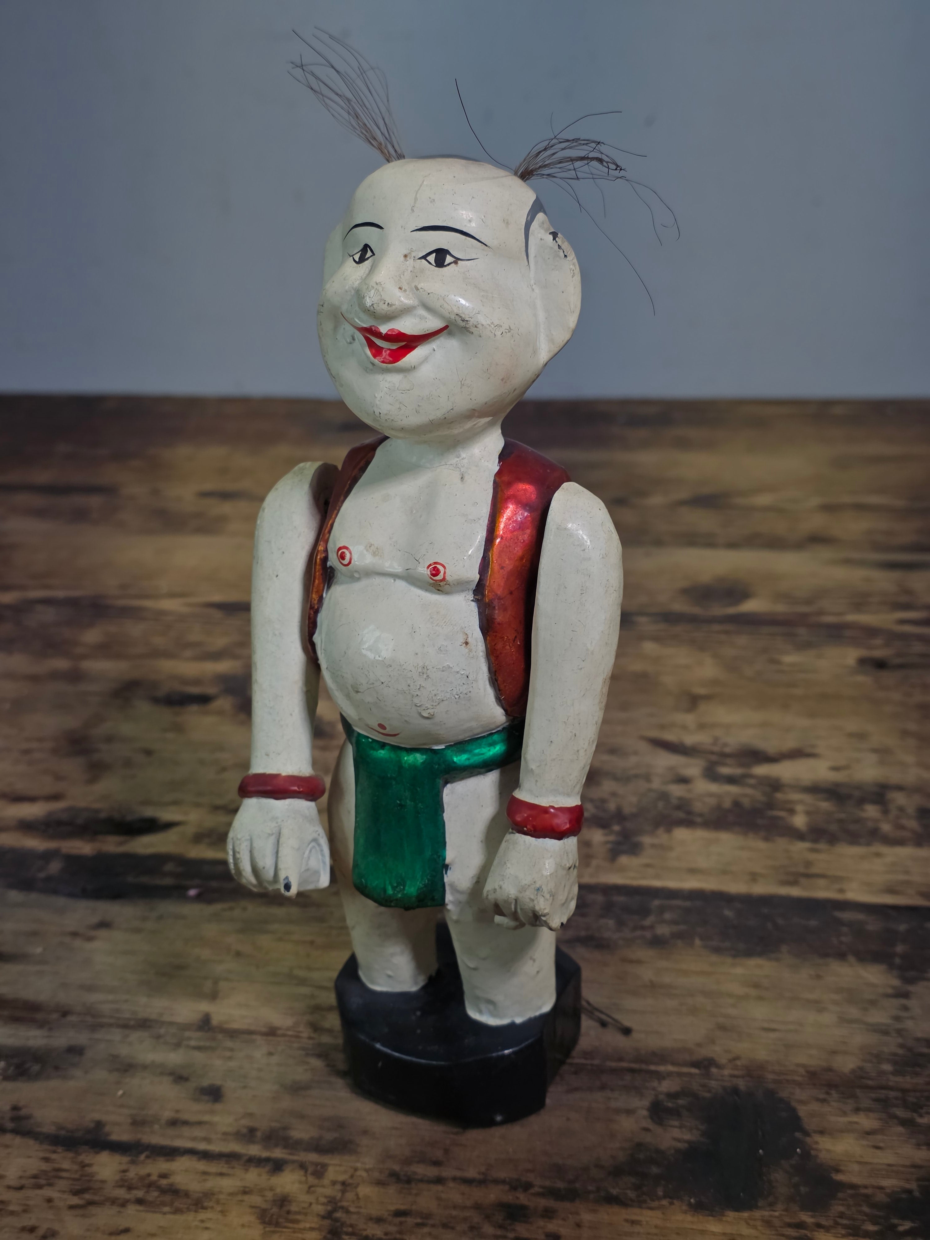 Vintage Vietnamese Water Puppet Chu Teu Wooden Carved Animated Toy Folk Art 9"