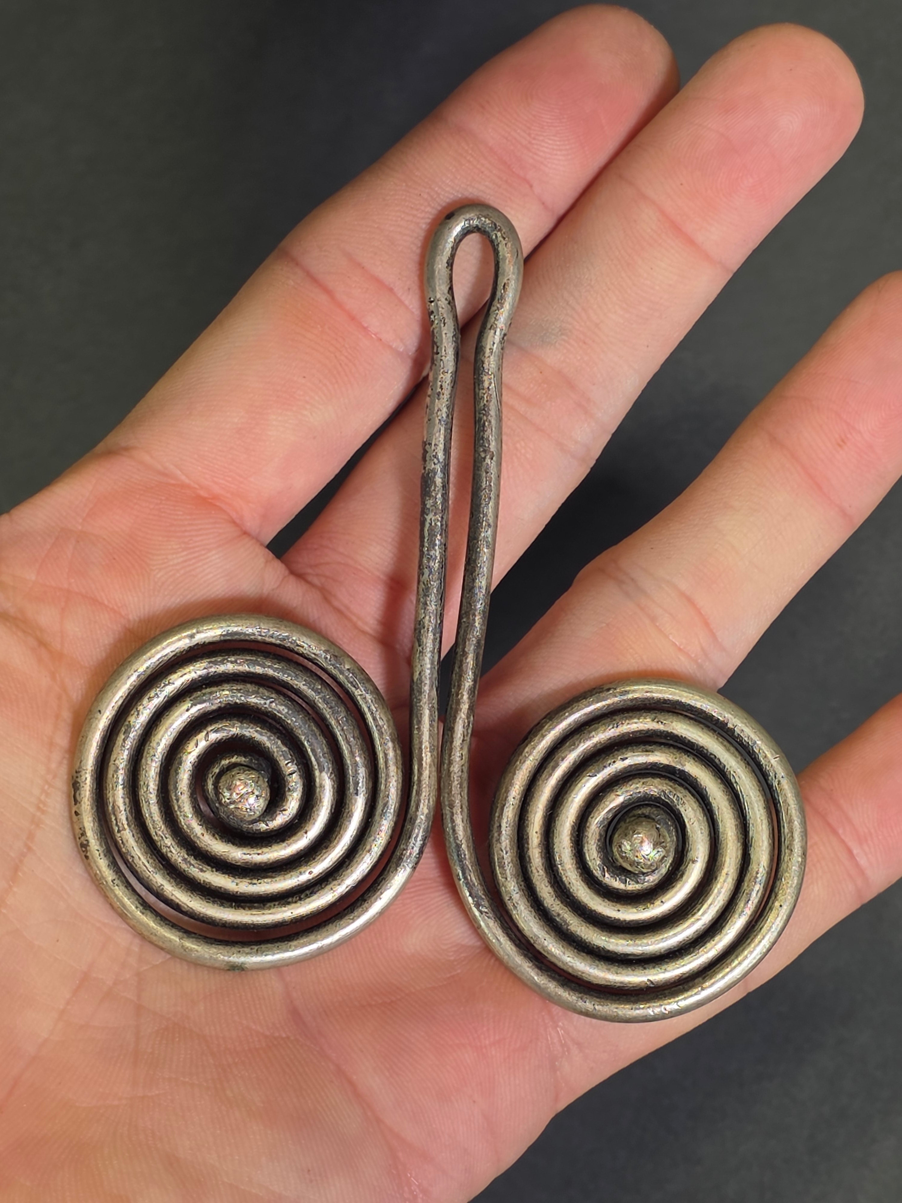 Antique Batak Padung Padung Silver Earring Sumatra Indonesia Tribal Spiral