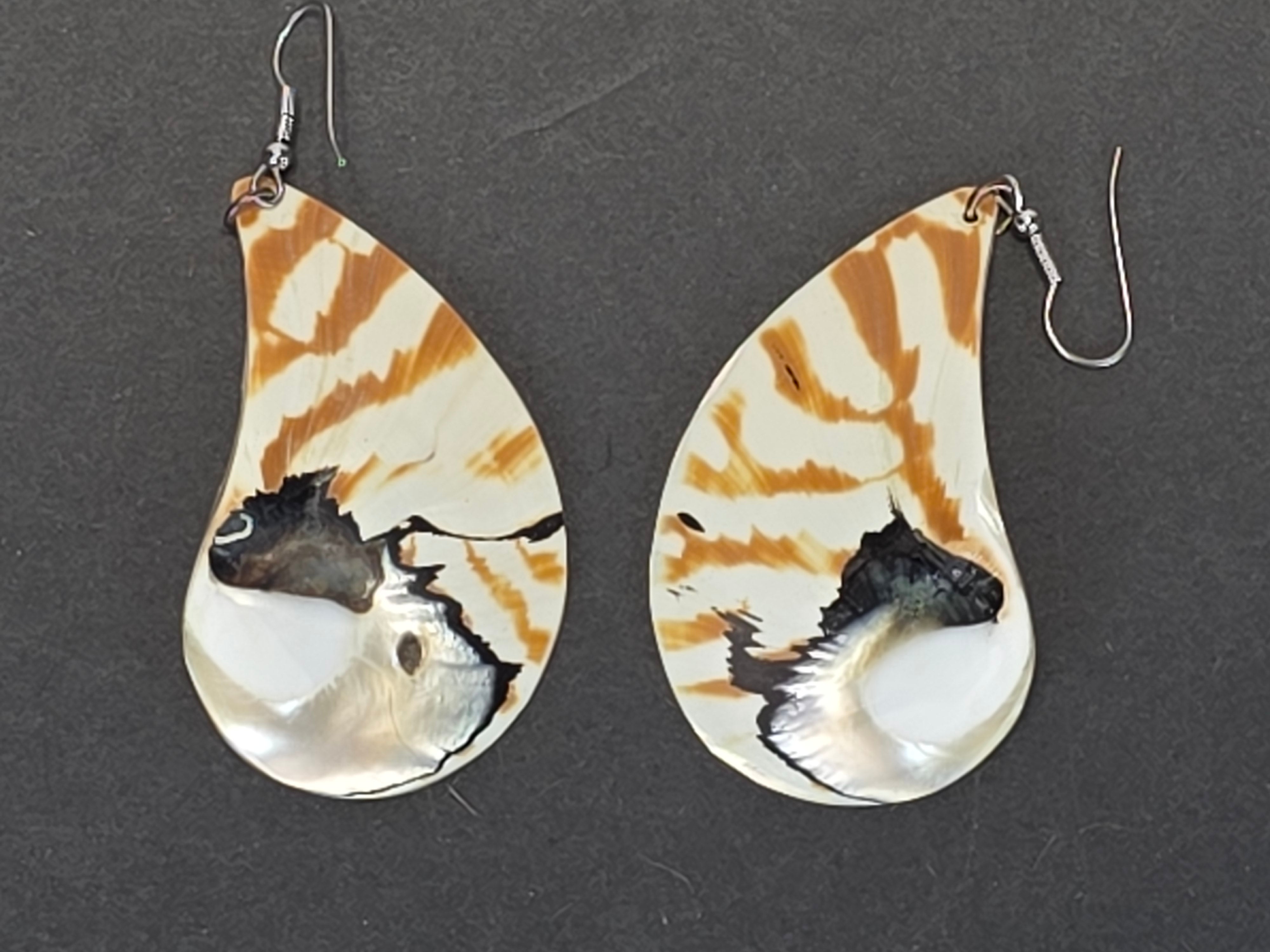Vintage Nautilus Shell Teardrop Earrings Mother of Pearl Natural Boho Eclectic