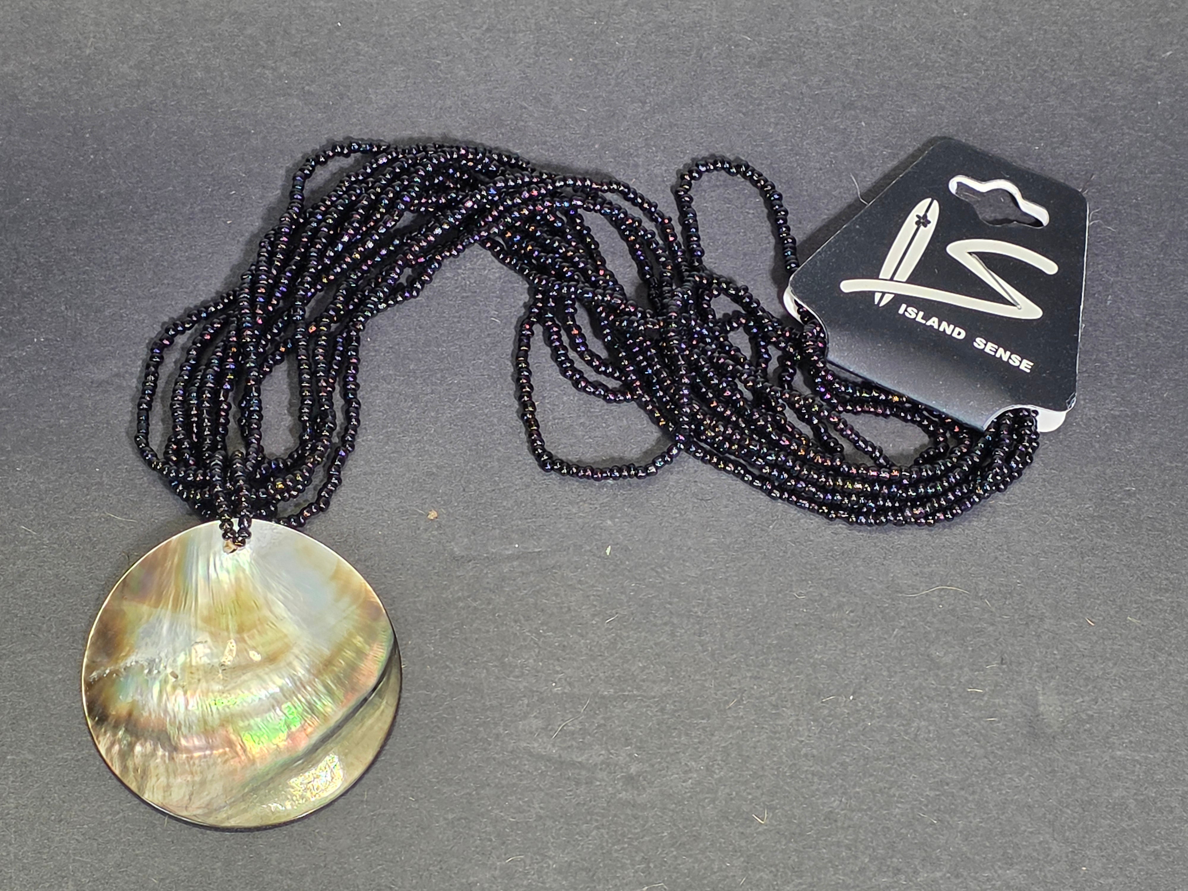 Island Sense Black Mother of Pearl Shell Necklace Multi Strand Seed Bead Hawaii