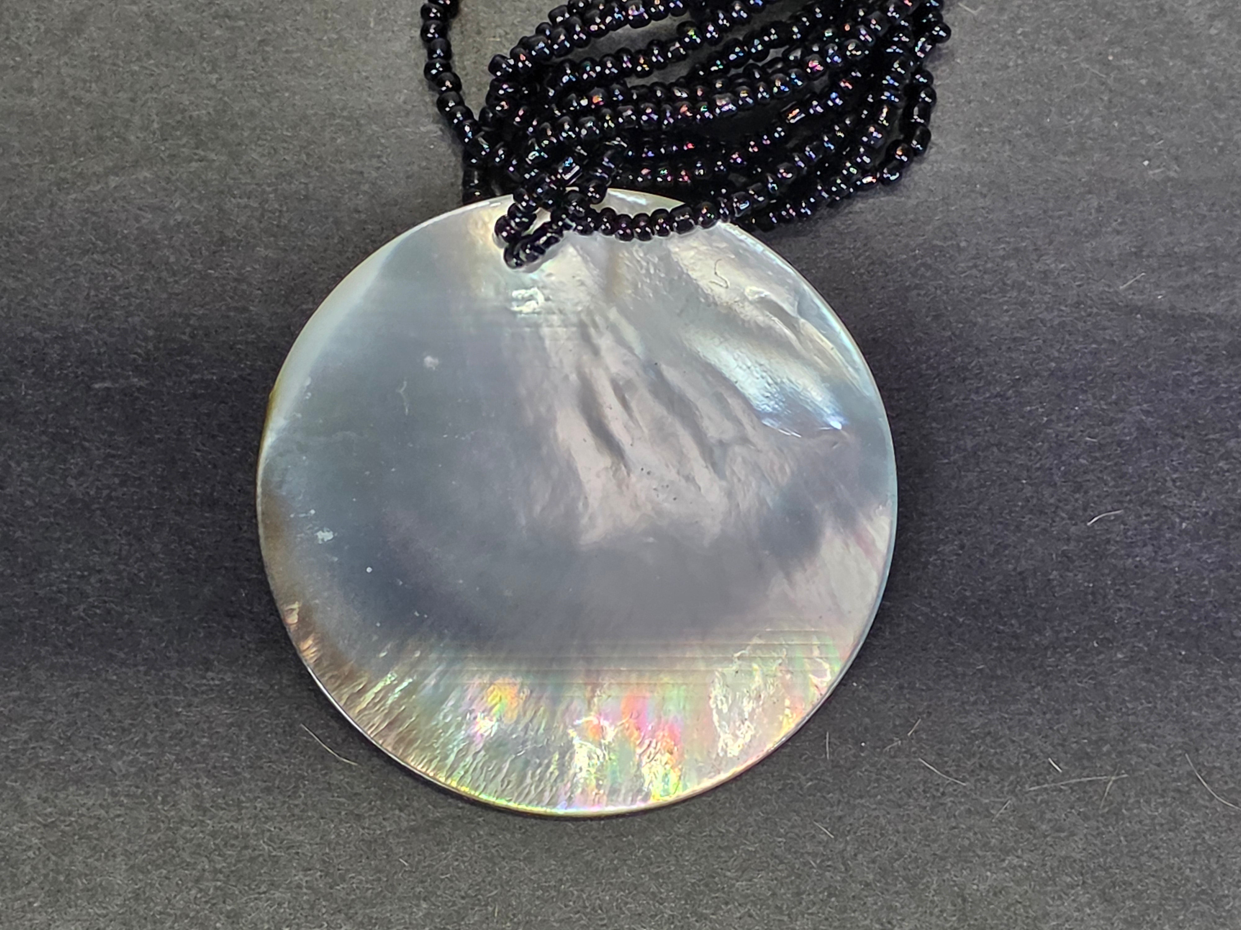 Island Sense Black Mother of Pearl Shell Necklace Multi Strand Seed Bead Hawaii