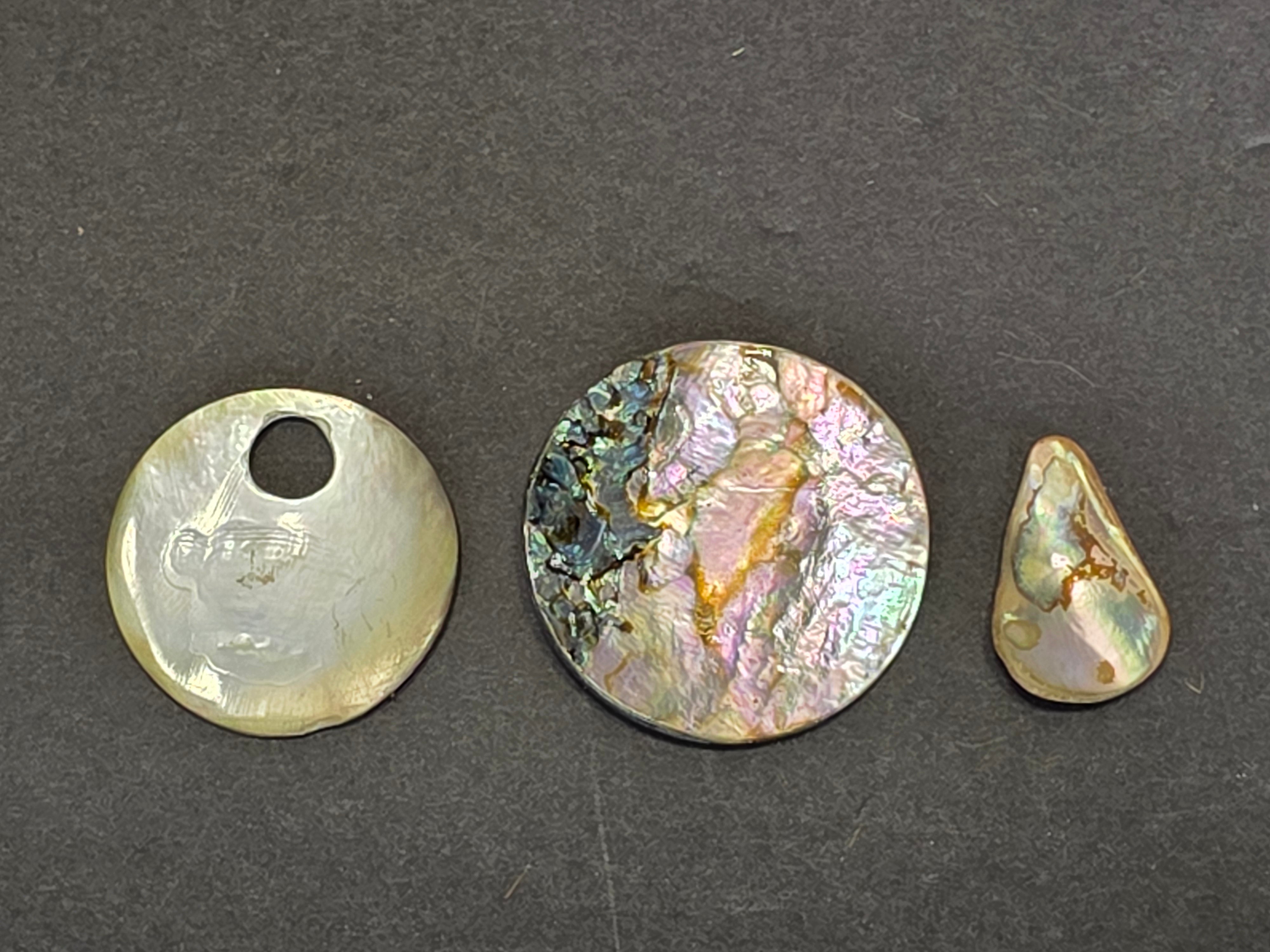 Vintage Abalone Shell Buttons Mother of Pearl Cabochon Loose Lot of 6 Craft
