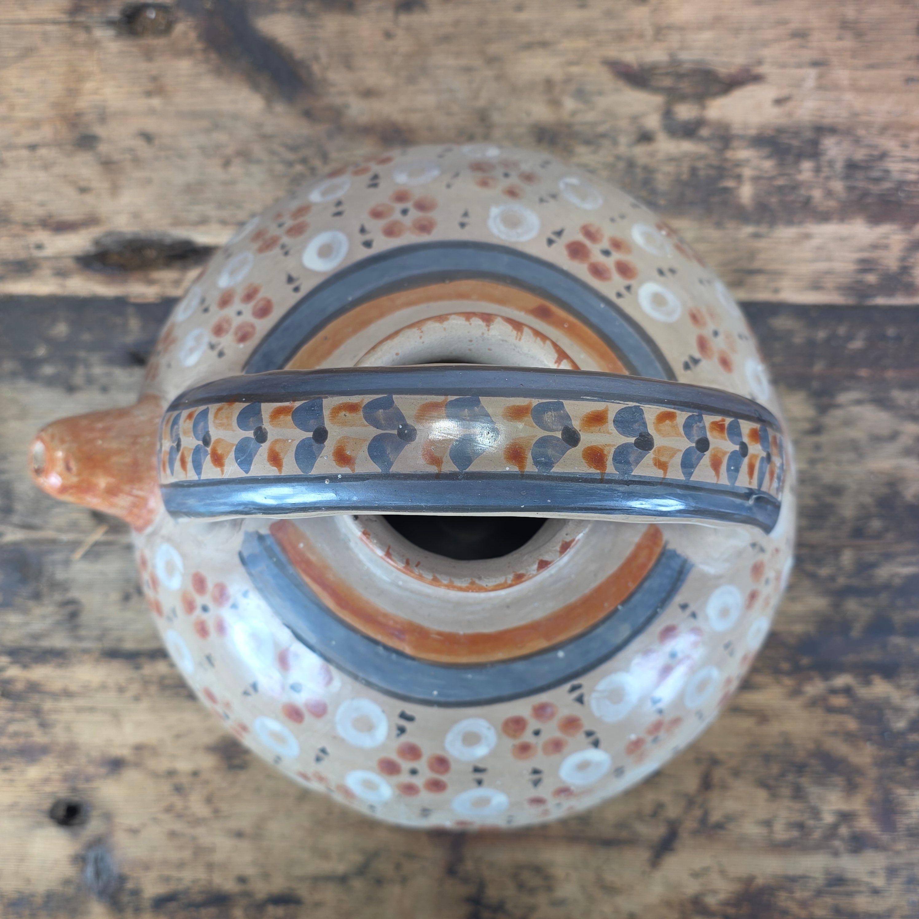 Vintage Mexican Tonala Clay Botijo Cantaro Water Jug Folk Art Hand Painted