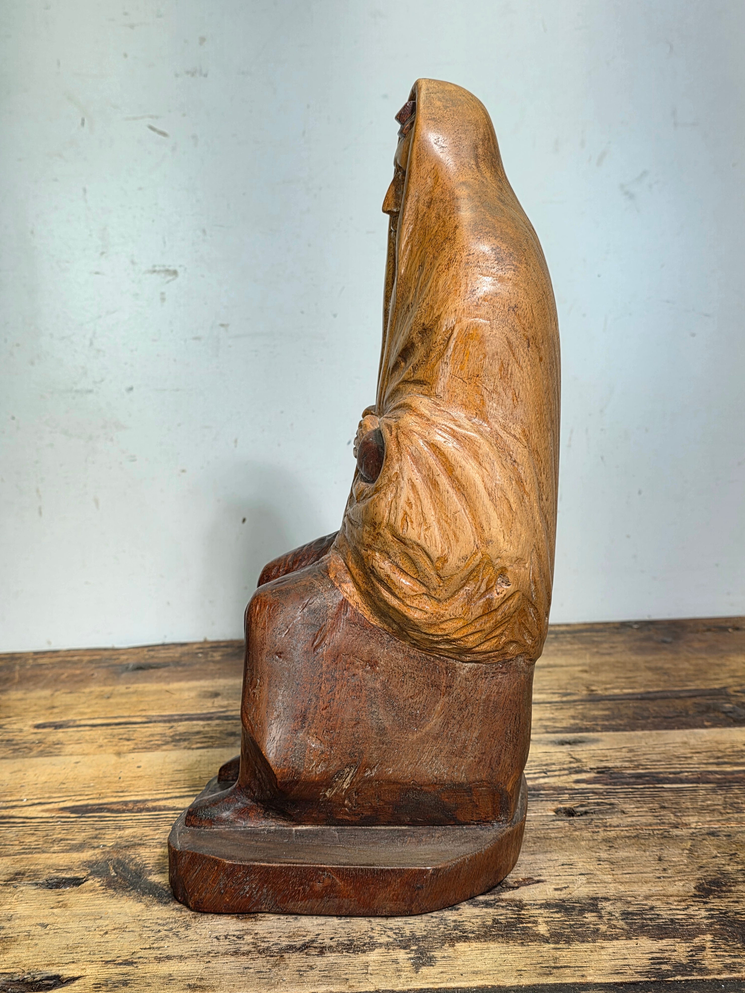 Vtg Hand Carved Wood Moses Rabbi Statue Signed Lipe Hebrew Jewish Judaica 15"