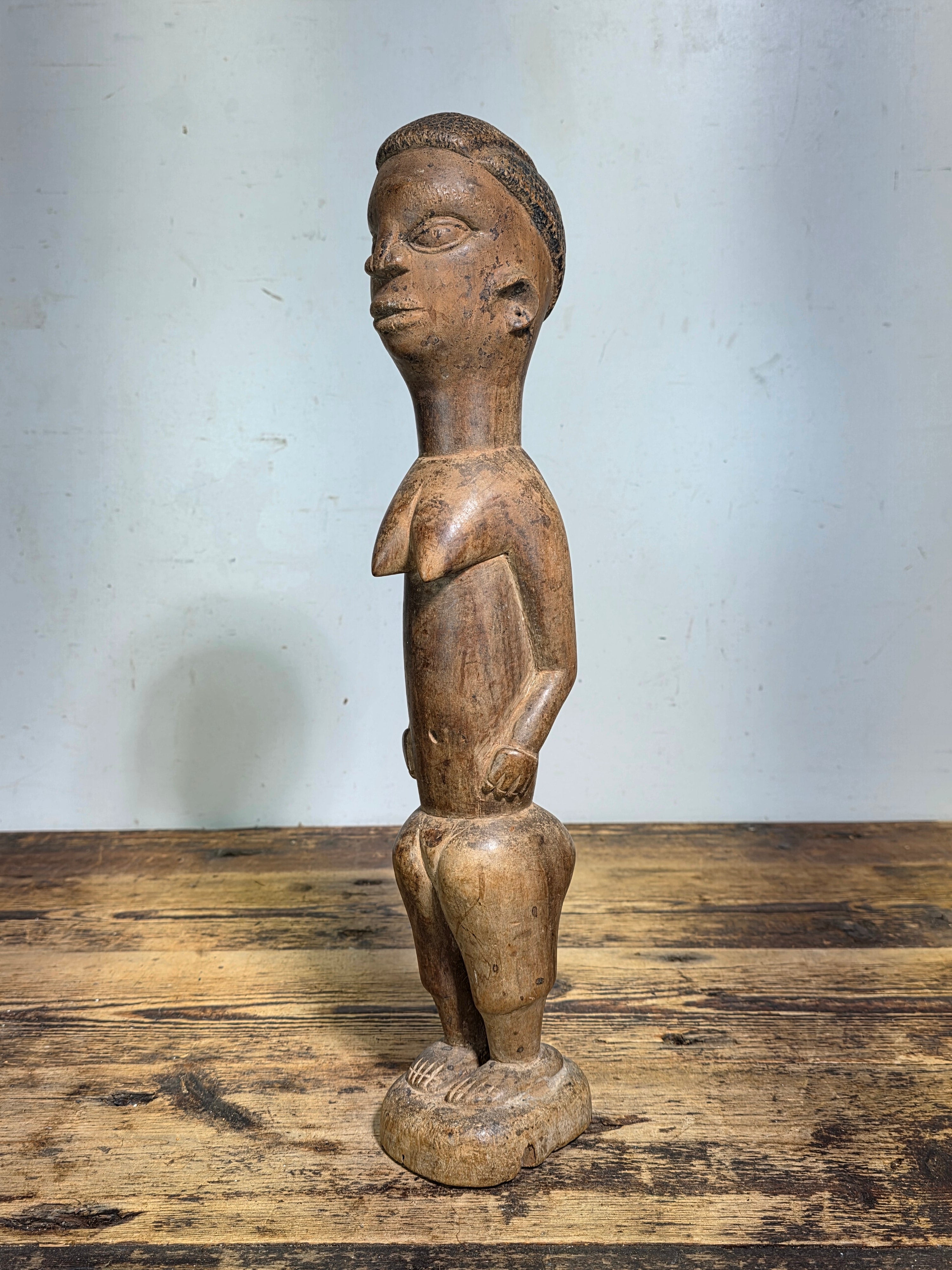Baule Blolo Bla Female Figure Hand Carved Wood African Statue Ivory Coast 17"