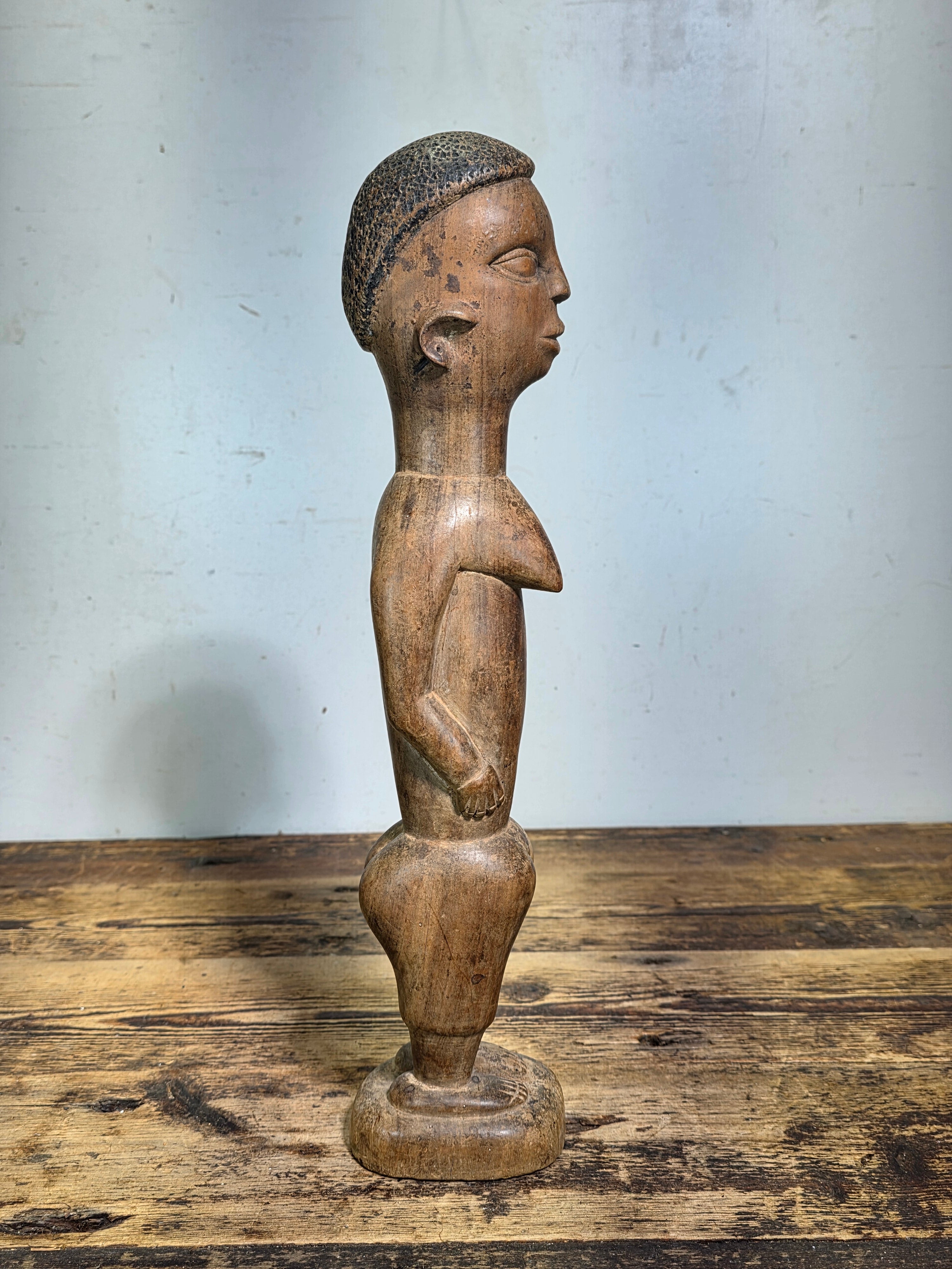 Baule Blolo Bla Female Figure Hand Carved Wood African Statue Ivory Coast 17"