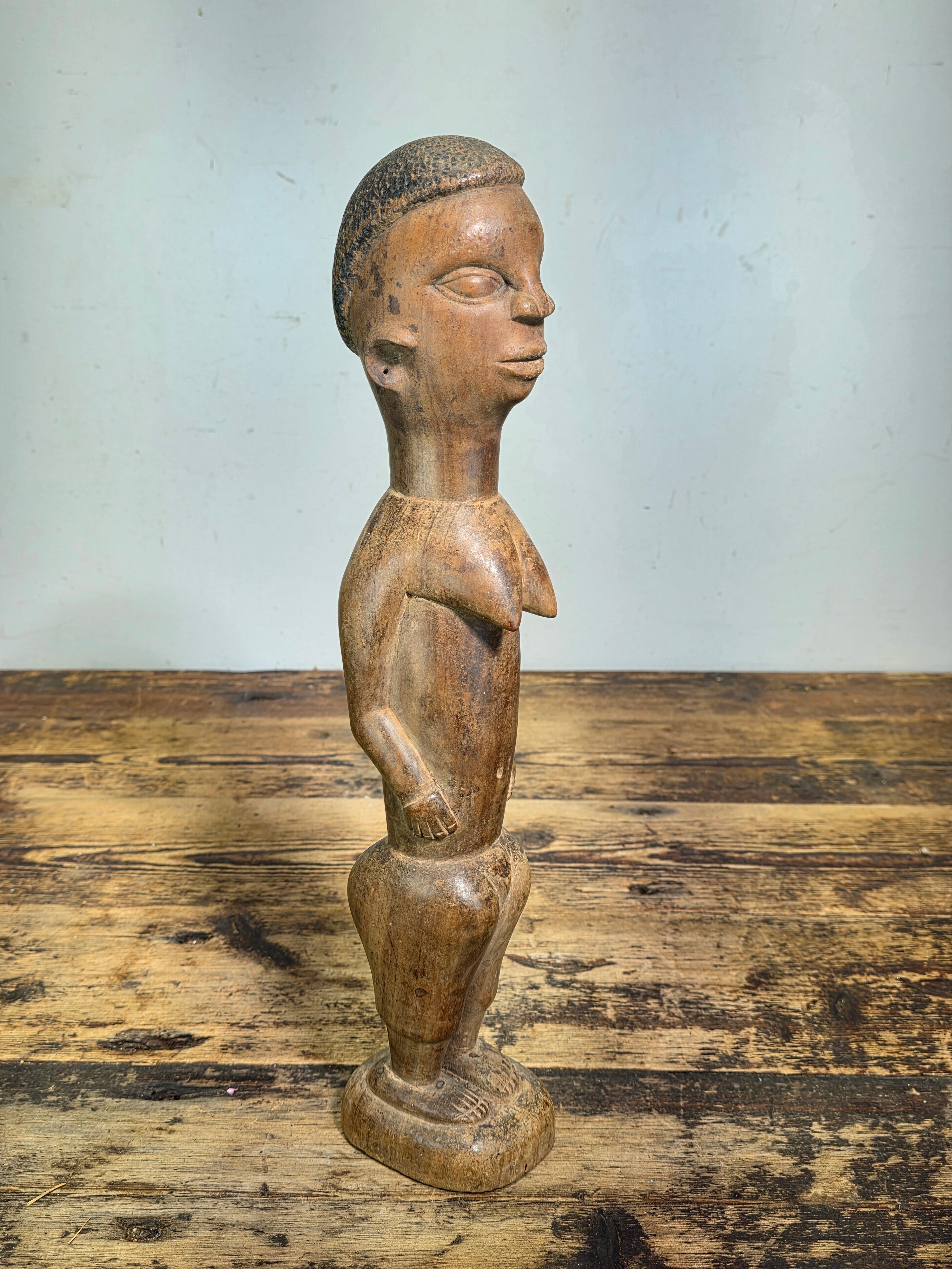 Baule Blolo Bla Female Figure Hand Carved Wood African Statue Ivory Coast 17"