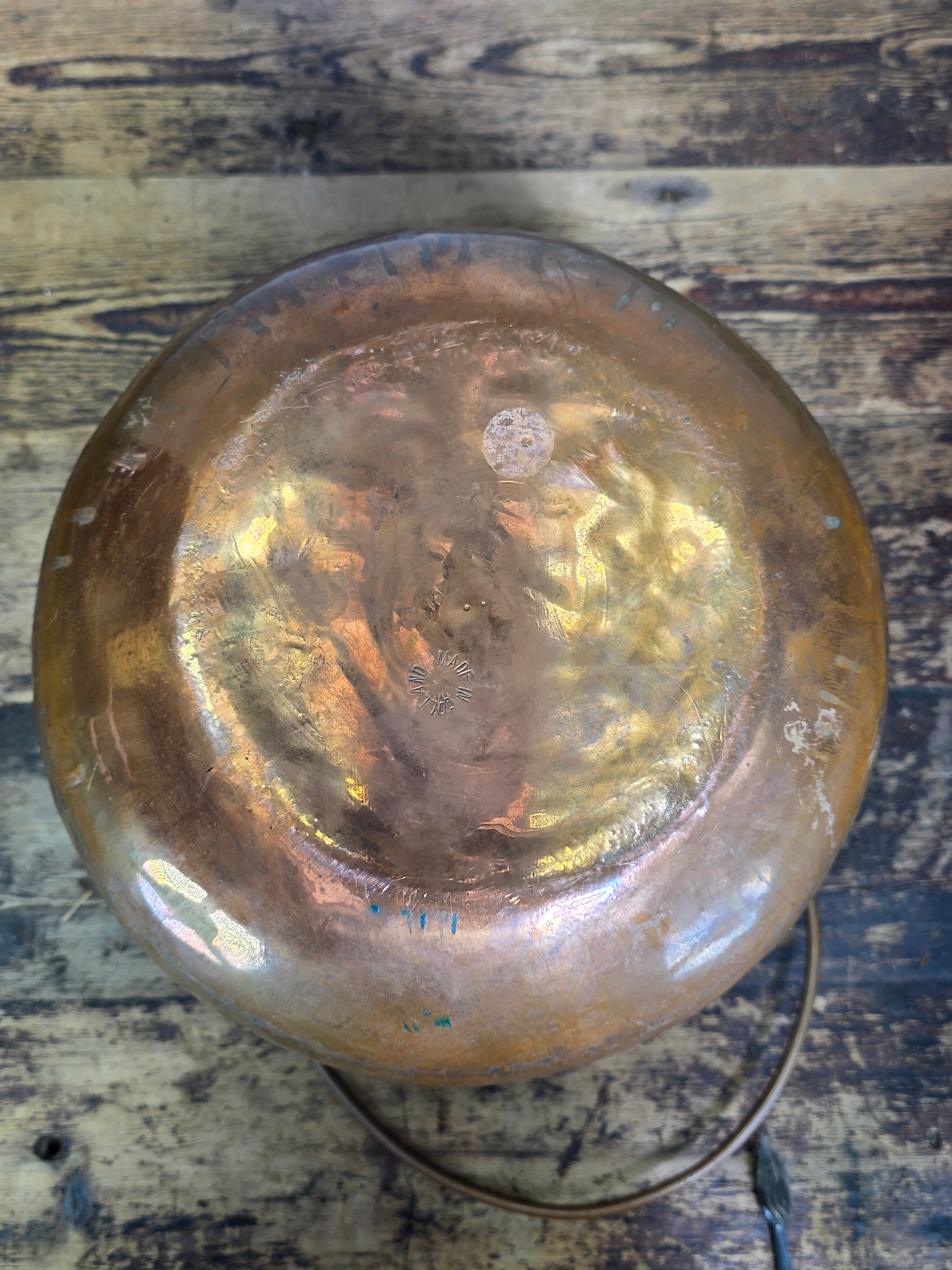 Vtg Holland Copper Cauldron Pot Large Fireplace Coal Bucket Planter Bail Handle