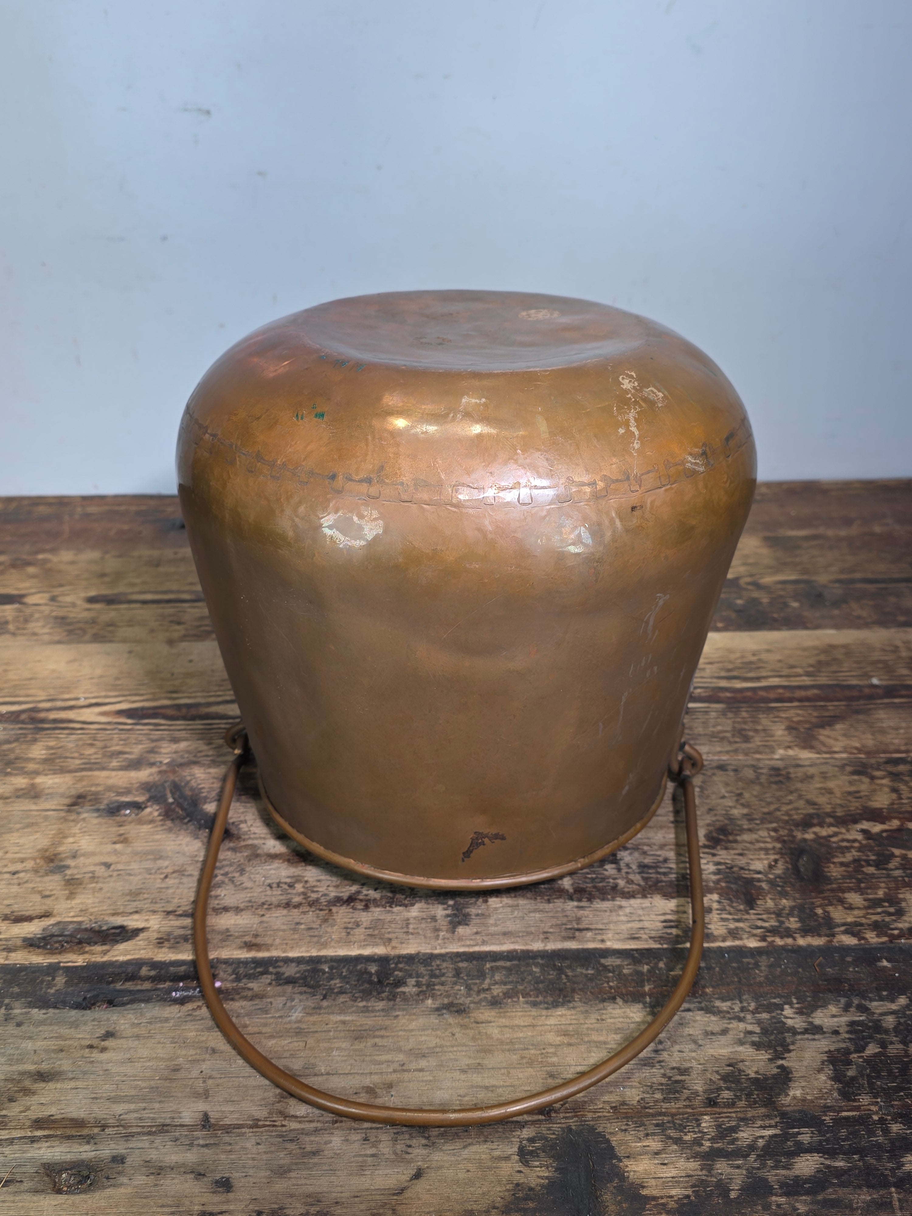 Vtg Holland Copper Cauldron Pot Large Fireplace Coal Bucket Planter Bail Handle