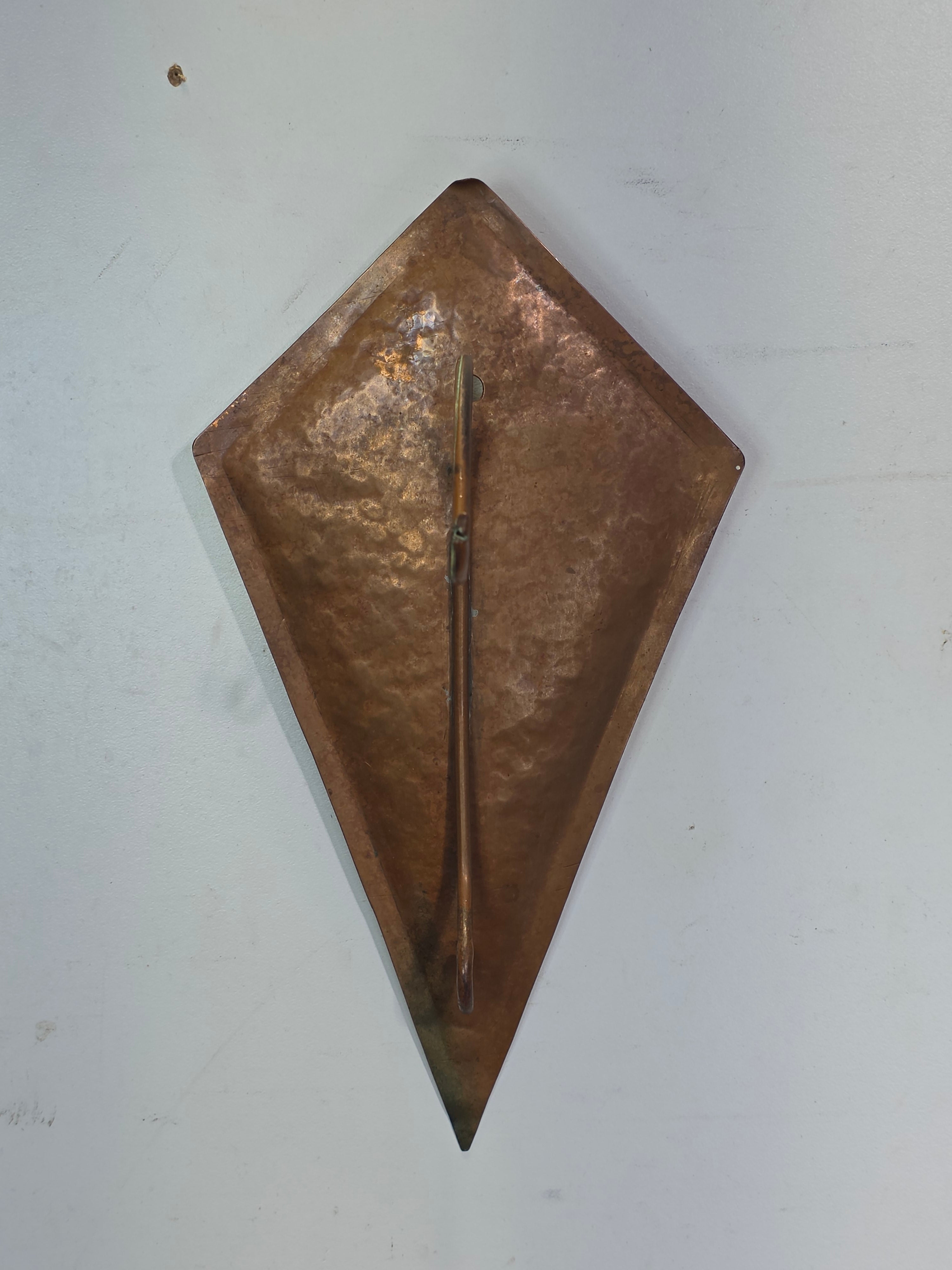 Vintage Hammered Copper Diamond Wall Hook Antique Arts Crafts Style Sconce