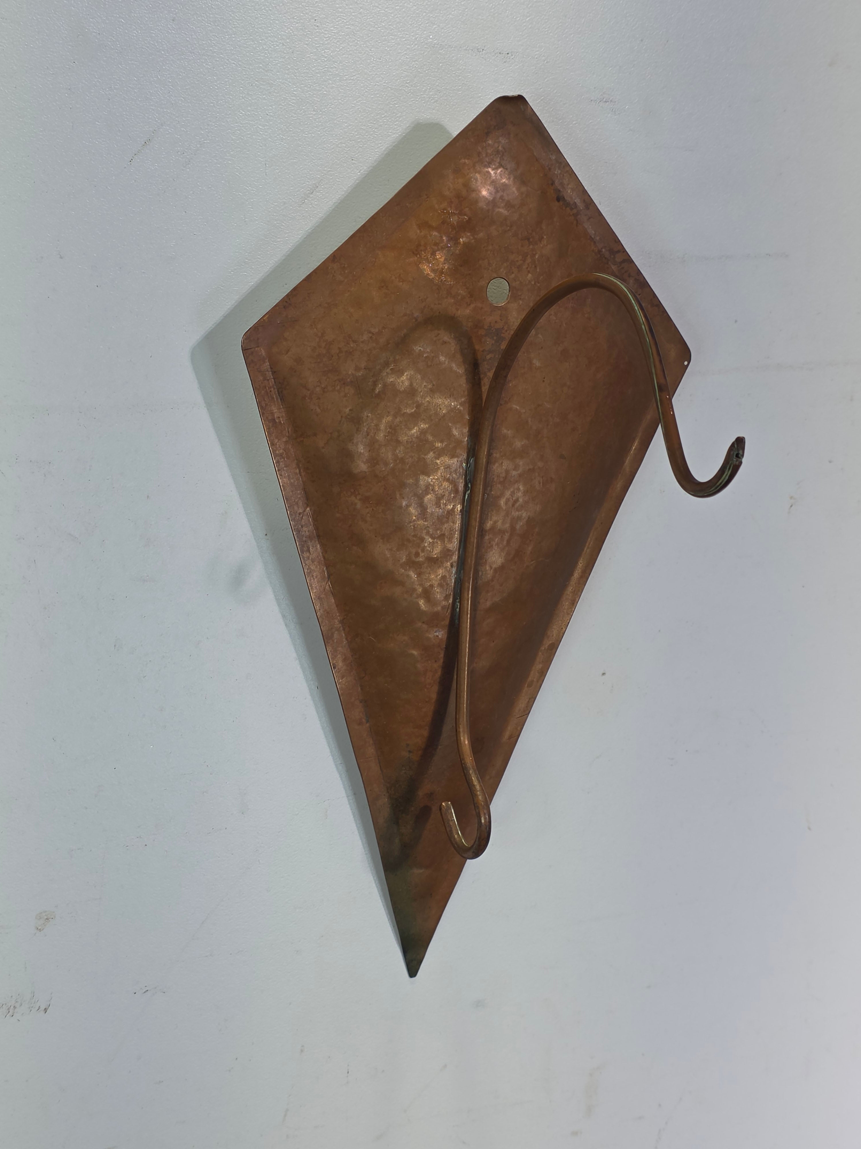 Vintage Hammered Copper Diamond Wall Hook Antique Arts Crafts Style Sconce