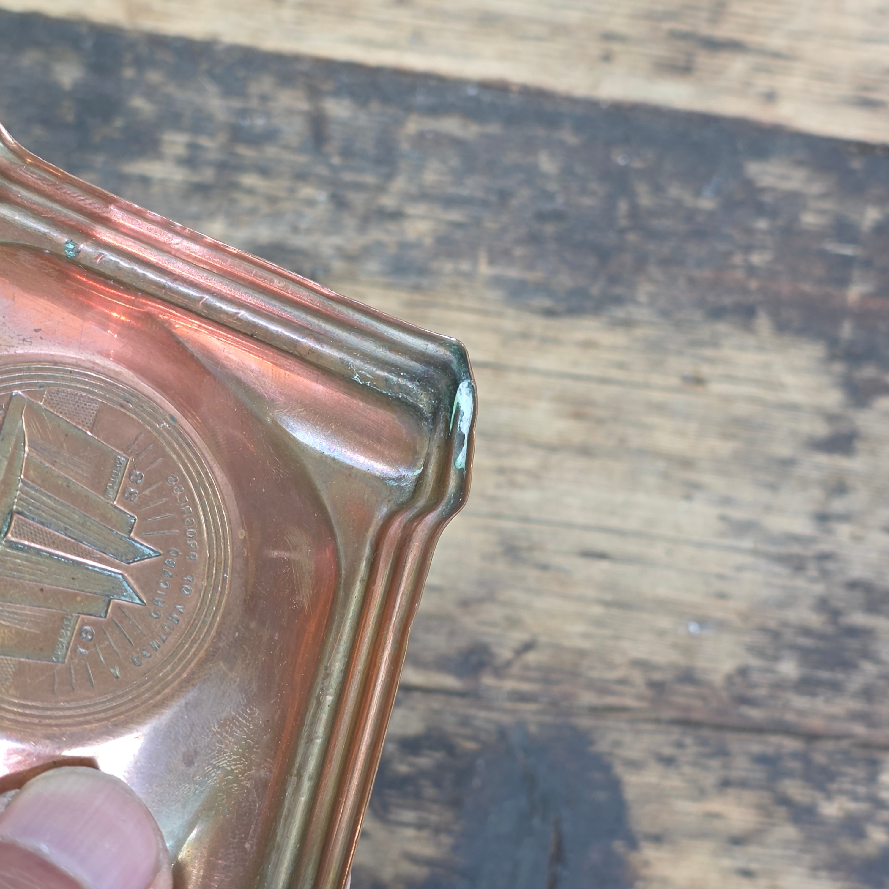 1933 Chicago Worlds Fair Chrysler Copper Ashtray France Pornic Coat of Arms Lot