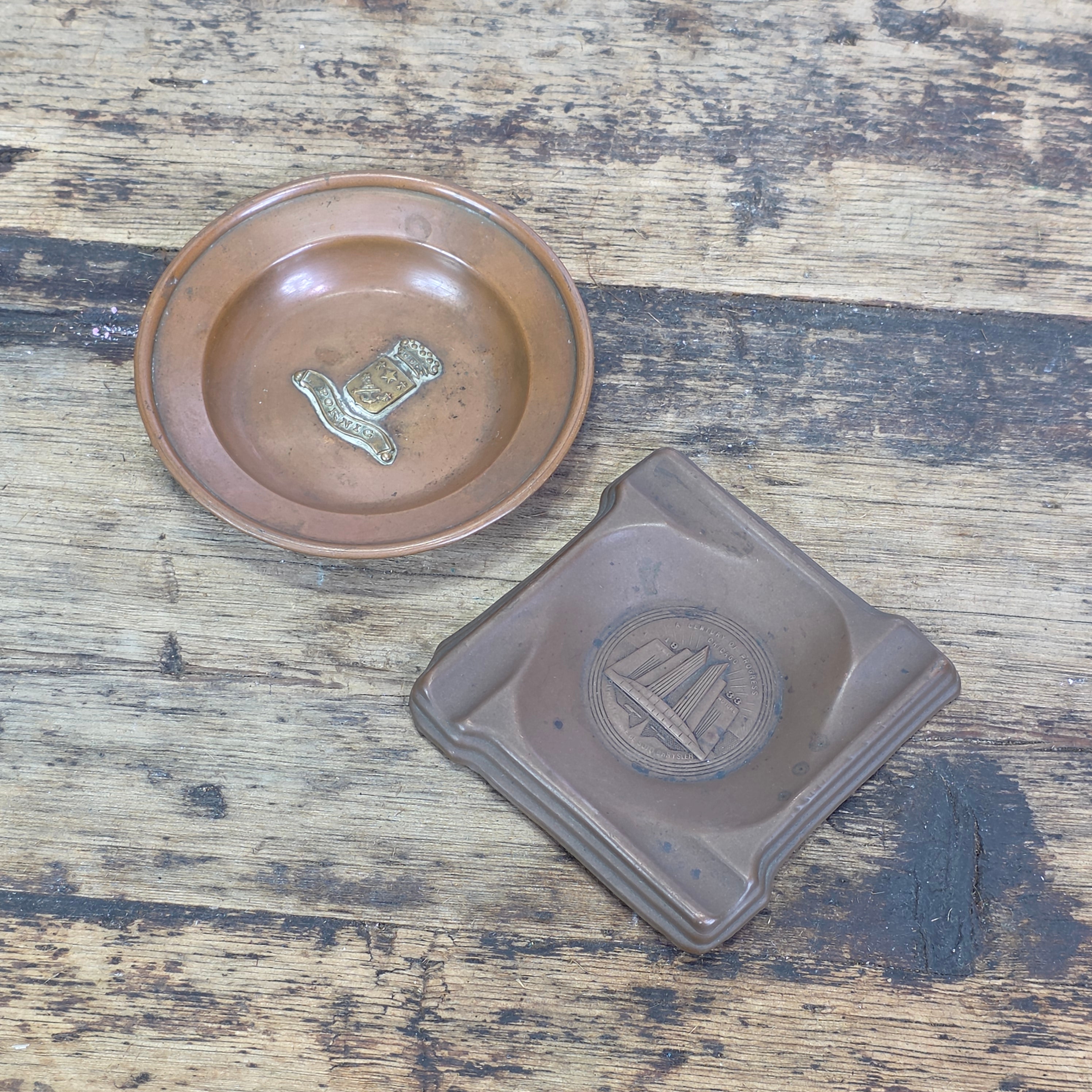 1933 Chicago Worlds Fair Chrysler Copper Ashtray France Pornic Coat of Arms Lot