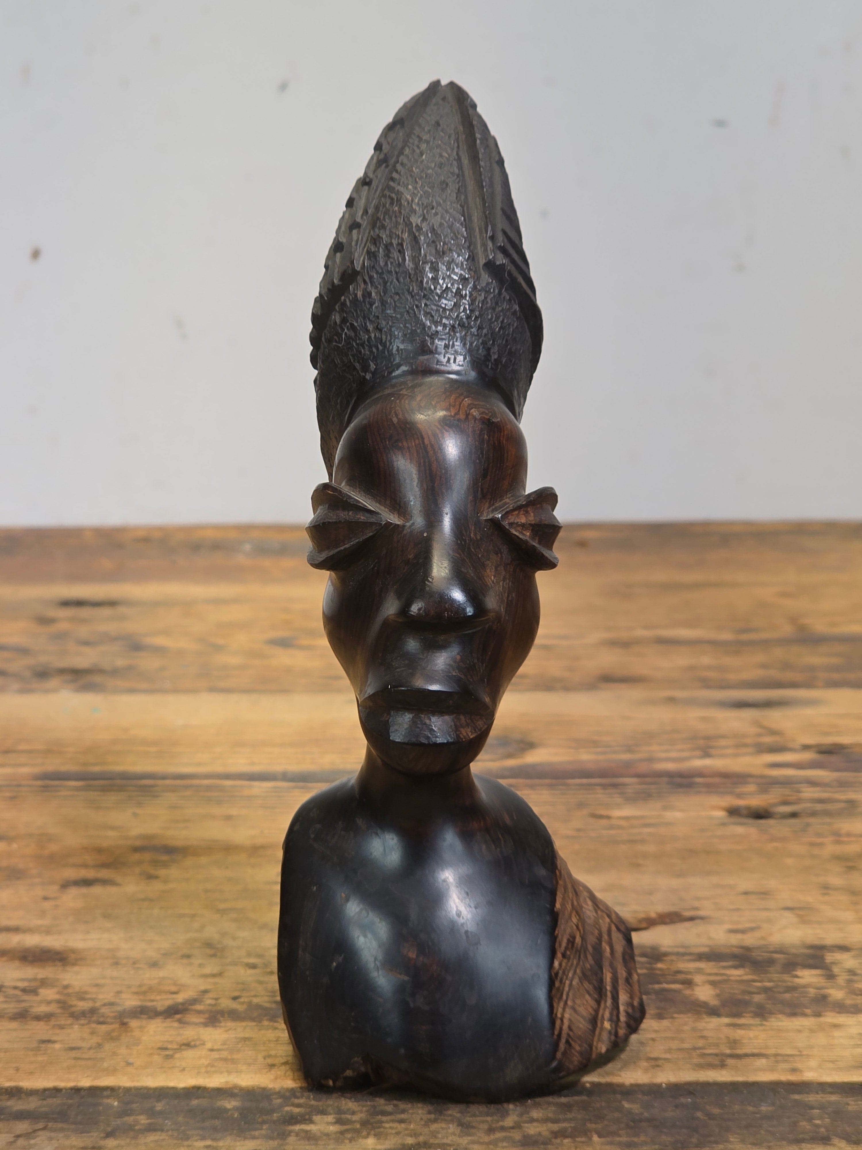 Vintage Makonde African Ebony Wood Carving Female Bust Head Sculpture Tribal Art