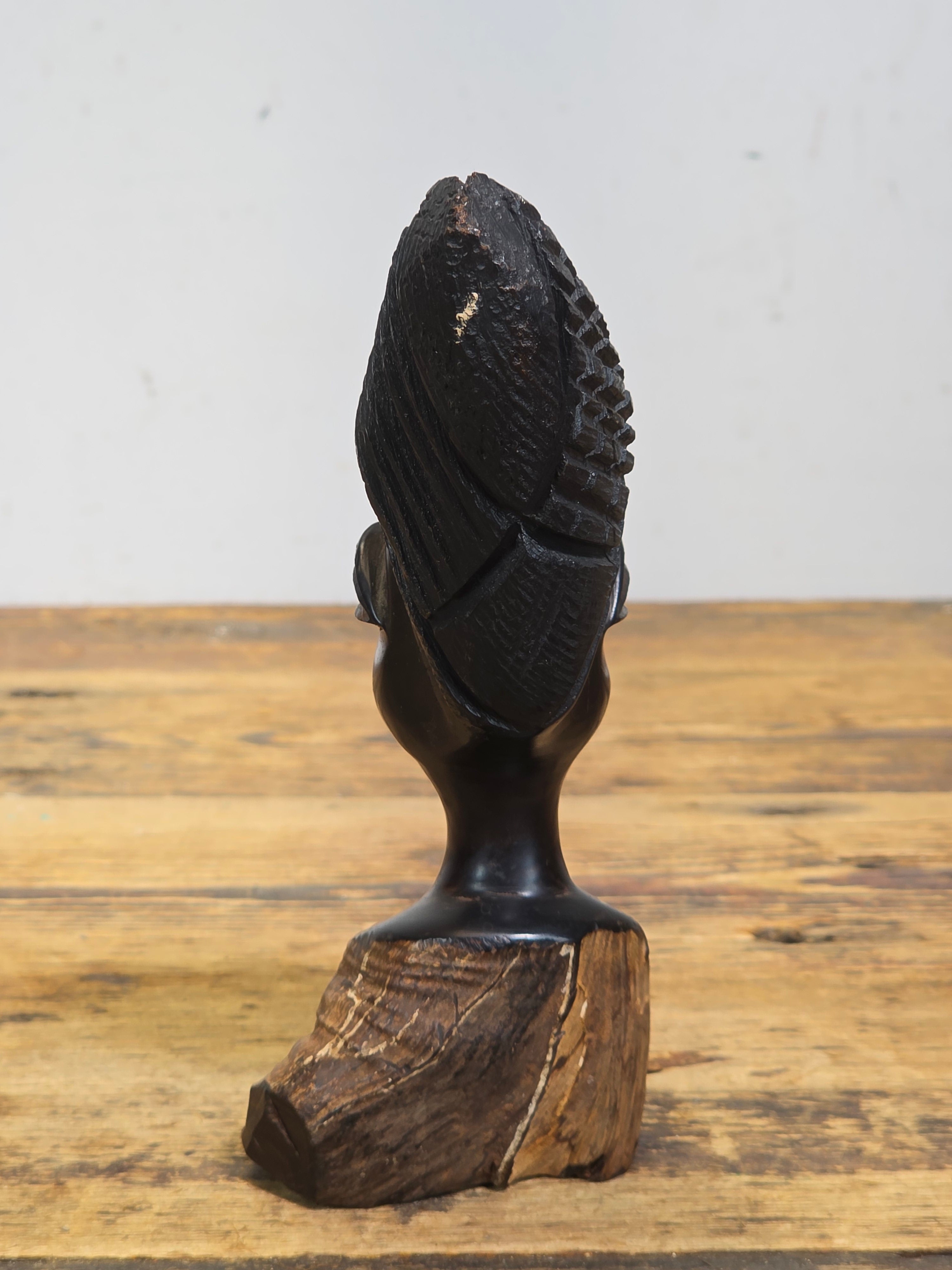 Vintage Makonde African Ebony Wood Carving Female Bust Head Sculpture Tribal Art